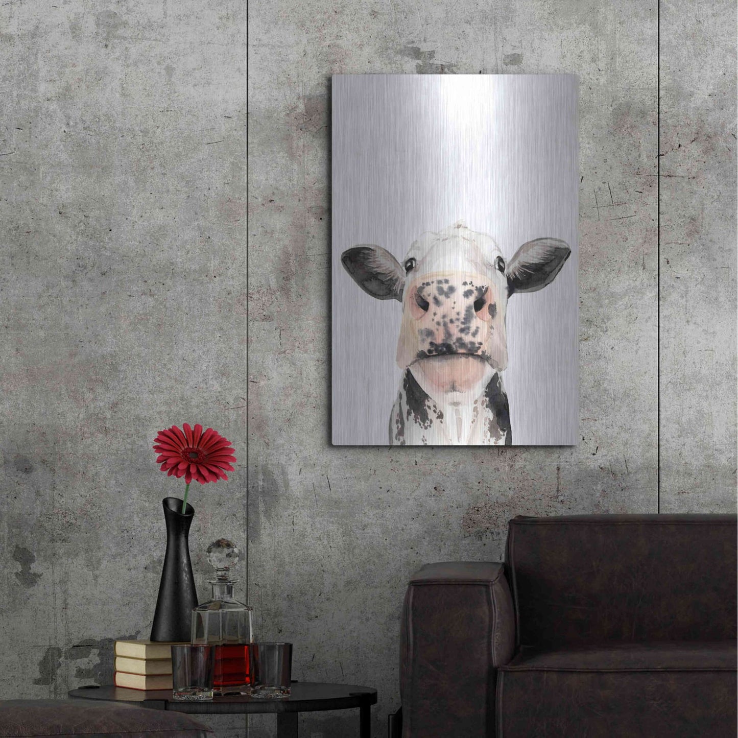 Luxe Metal Art 'Watercolor Cow Portrait II' by Grace Popp, Metal Wall Art,24x36