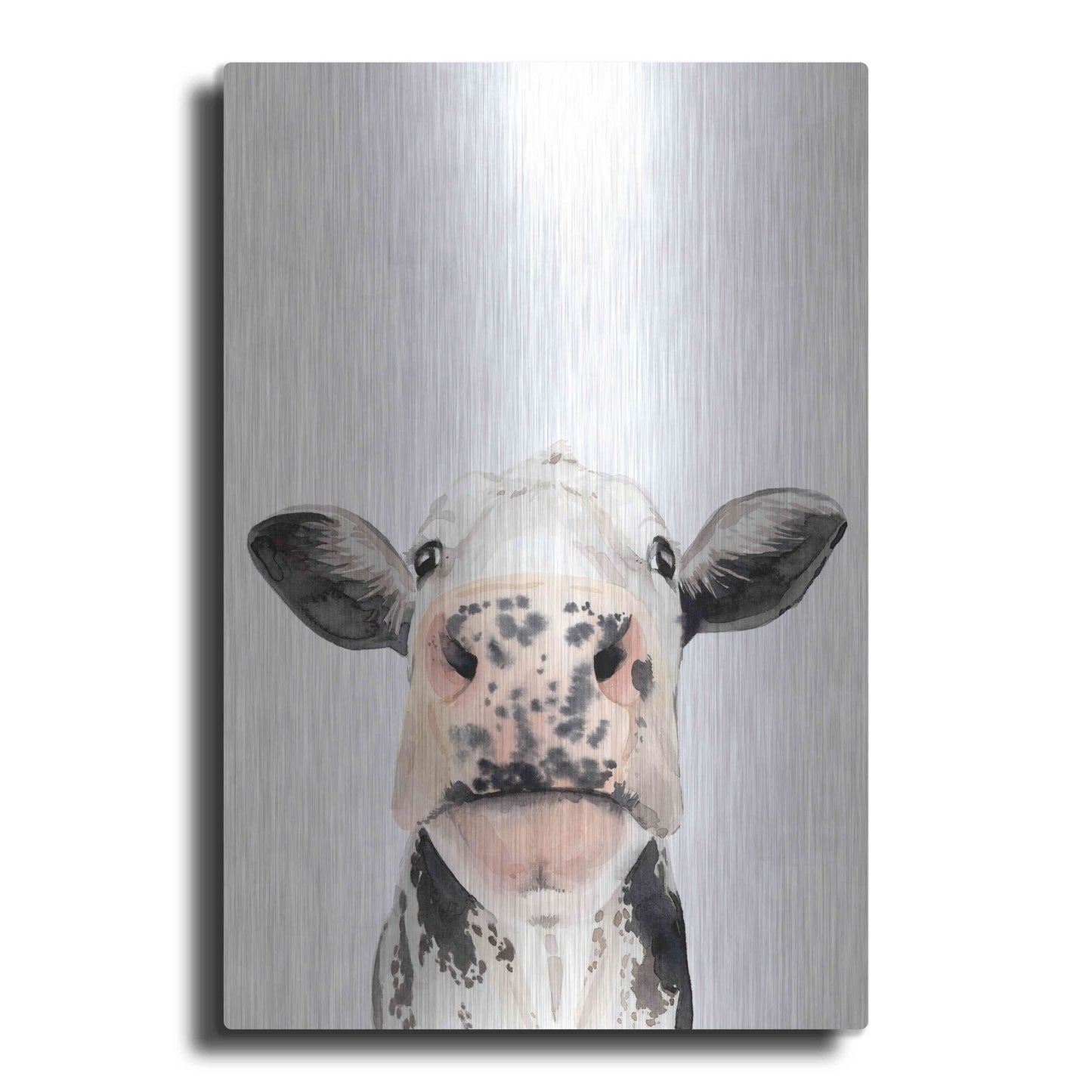 Luxe Metal Art 'Watercolor Cow Portrait II' by Grace Popp, Metal Wall Art