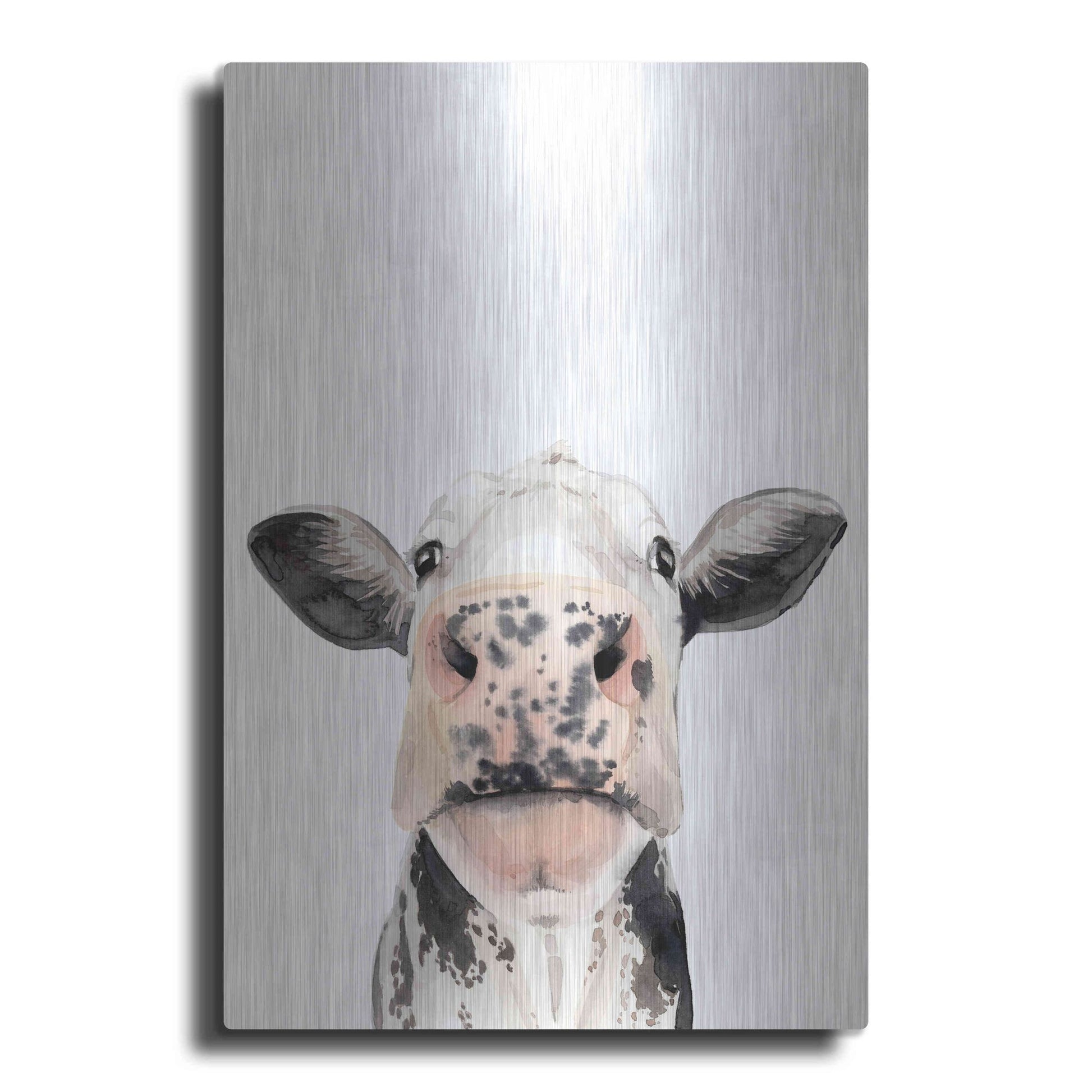 Luxe Metal Art 'Watercolor Cow Portrait II' by Grace Popp, Metal Wall Art