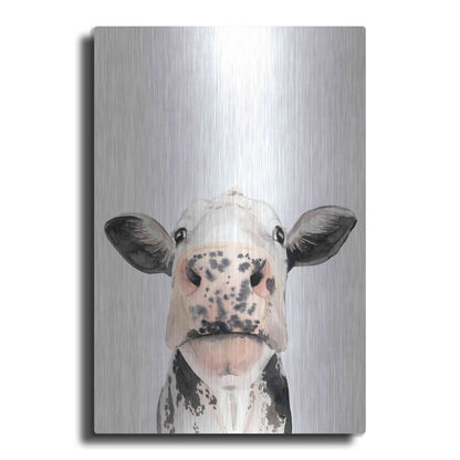 Luxe Metal Art 'Watercolor Cow Portrait II' by Grace Popp, Metal Wall Art
