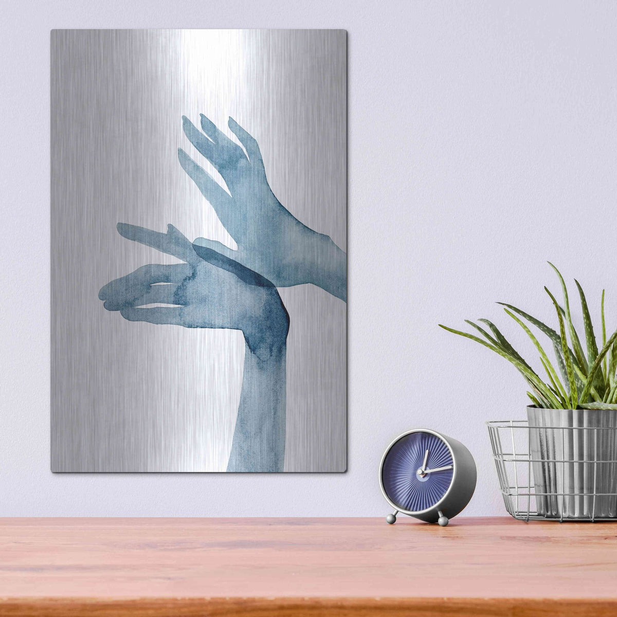 Luxe Metal Art 'Shadow Hands I' by Grace Popp, Metal Wall Art,12x16