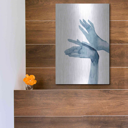 Luxe Metal Art 'Shadow Hands I' by Grace Popp, Metal Wall Art,12x16