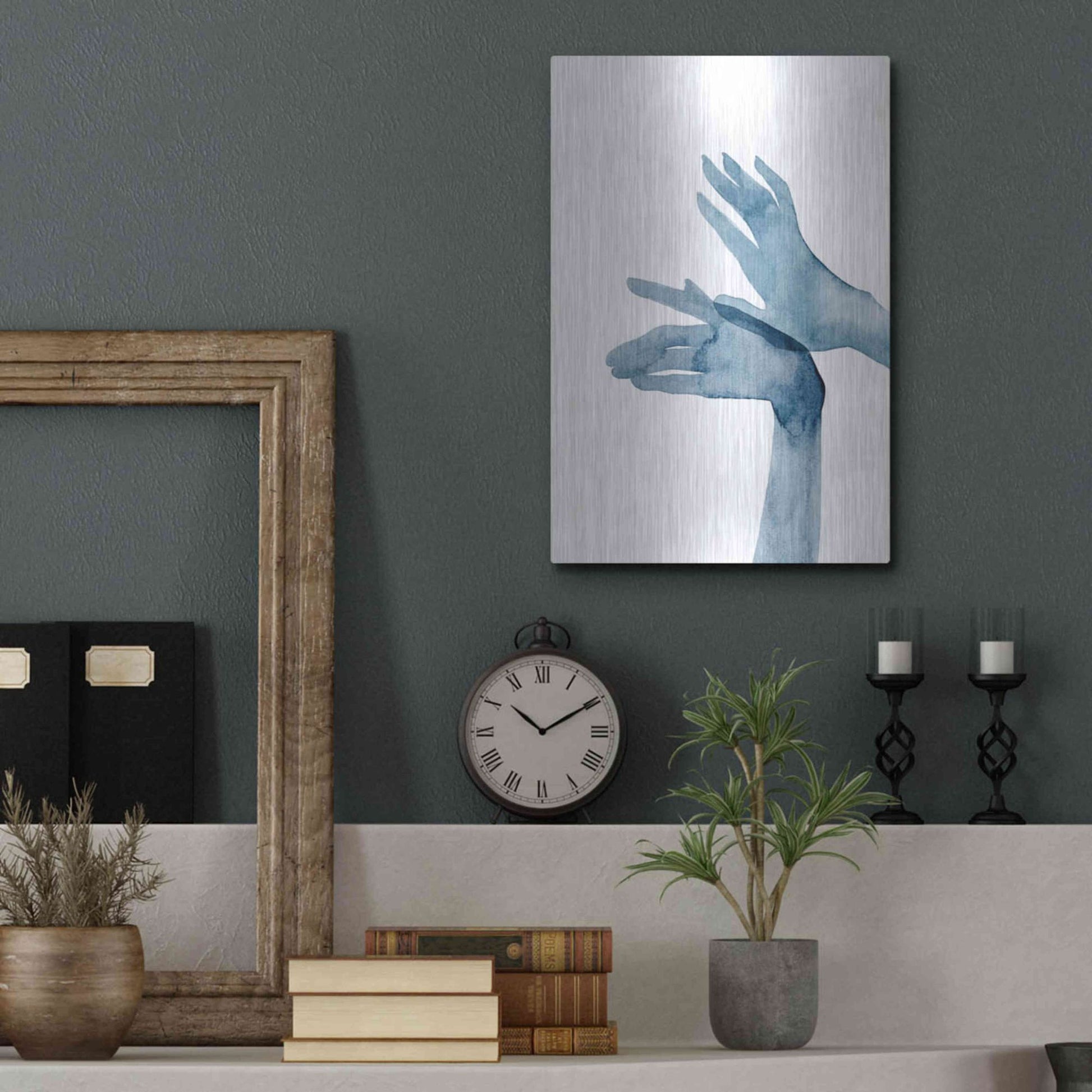 Luxe Metal Art 'Shadow Hands I' by Grace Popp, Metal Wall Art,12x16
