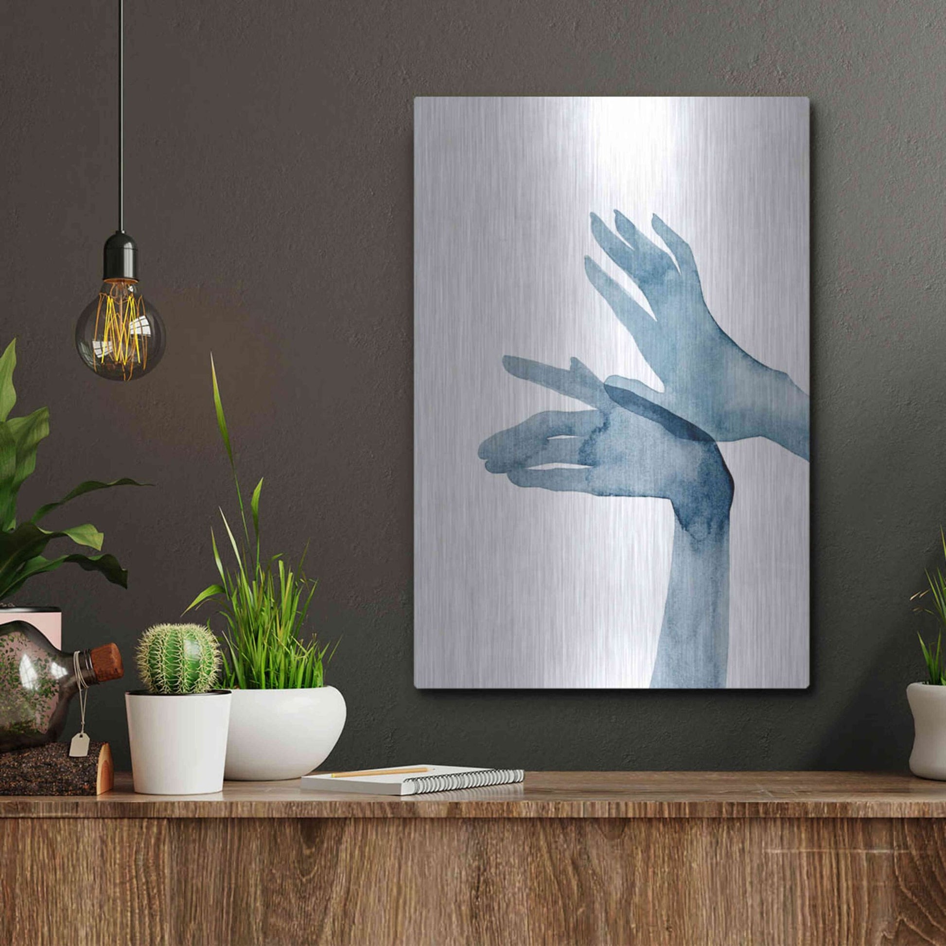 Luxe Metal Art 'Shadow Hands I' by Grace Popp, Metal Wall Art,12x16