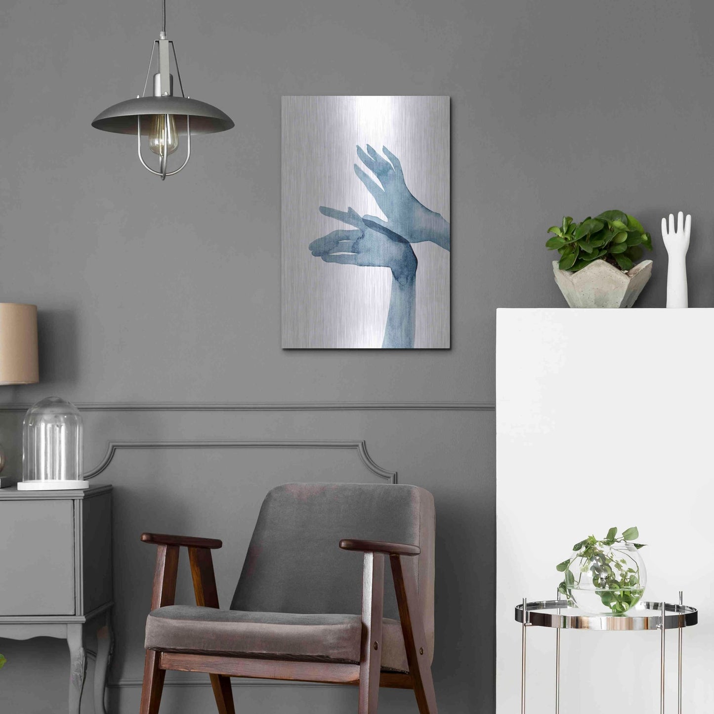 Luxe Metal Art 'Shadow Hands I' by Grace Popp, Metal Wall Art,16x24