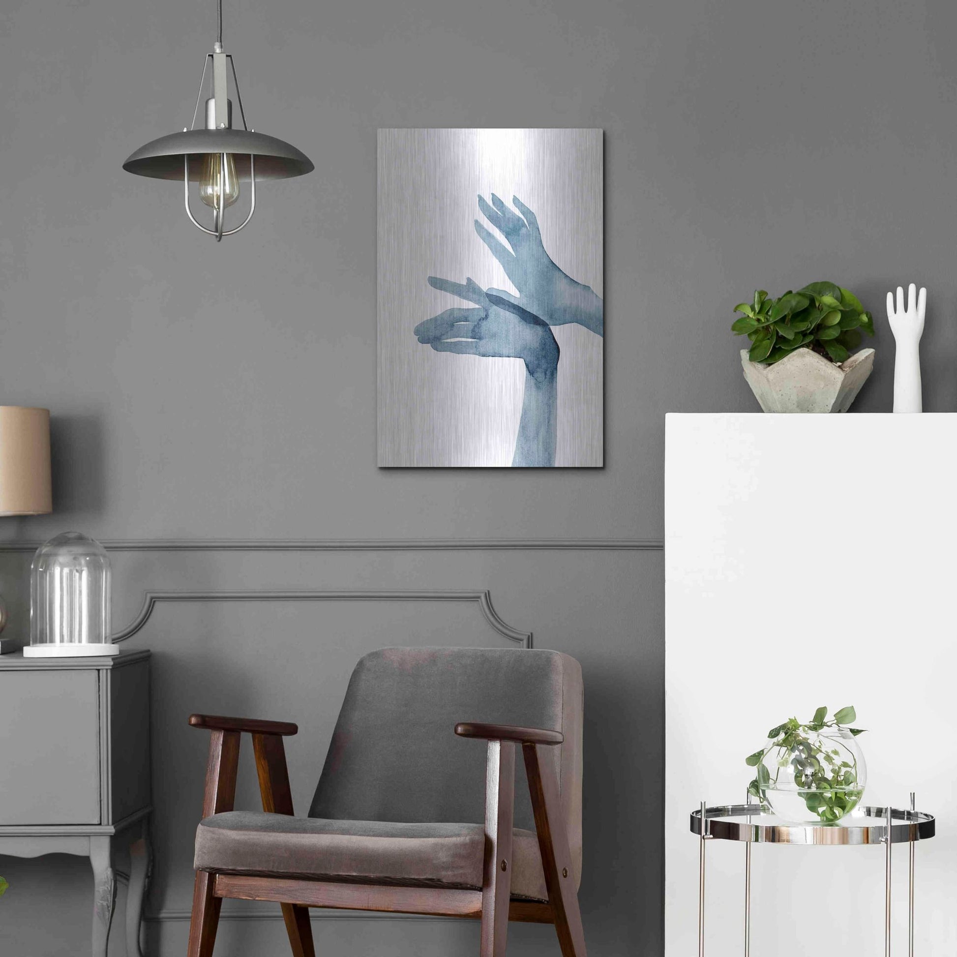 Luxe Metal Art 'Shadow Hands I' by Grace Popp, Metal Wall Art,16x24