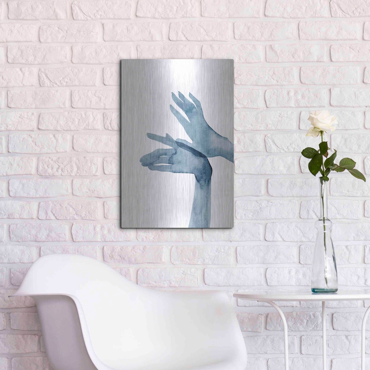 Luxe Metal Art 'Shadow Hands I' by Grace Popp, Metal Wall Art,16x24