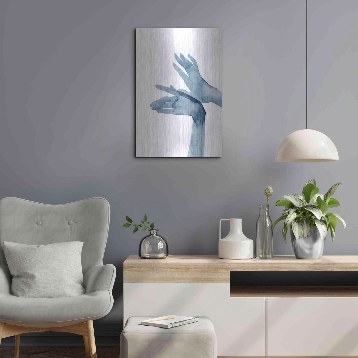 Luxe Metal Art 'Shadow Hands I' by Grace Popp, Metal Wall Art,16x24