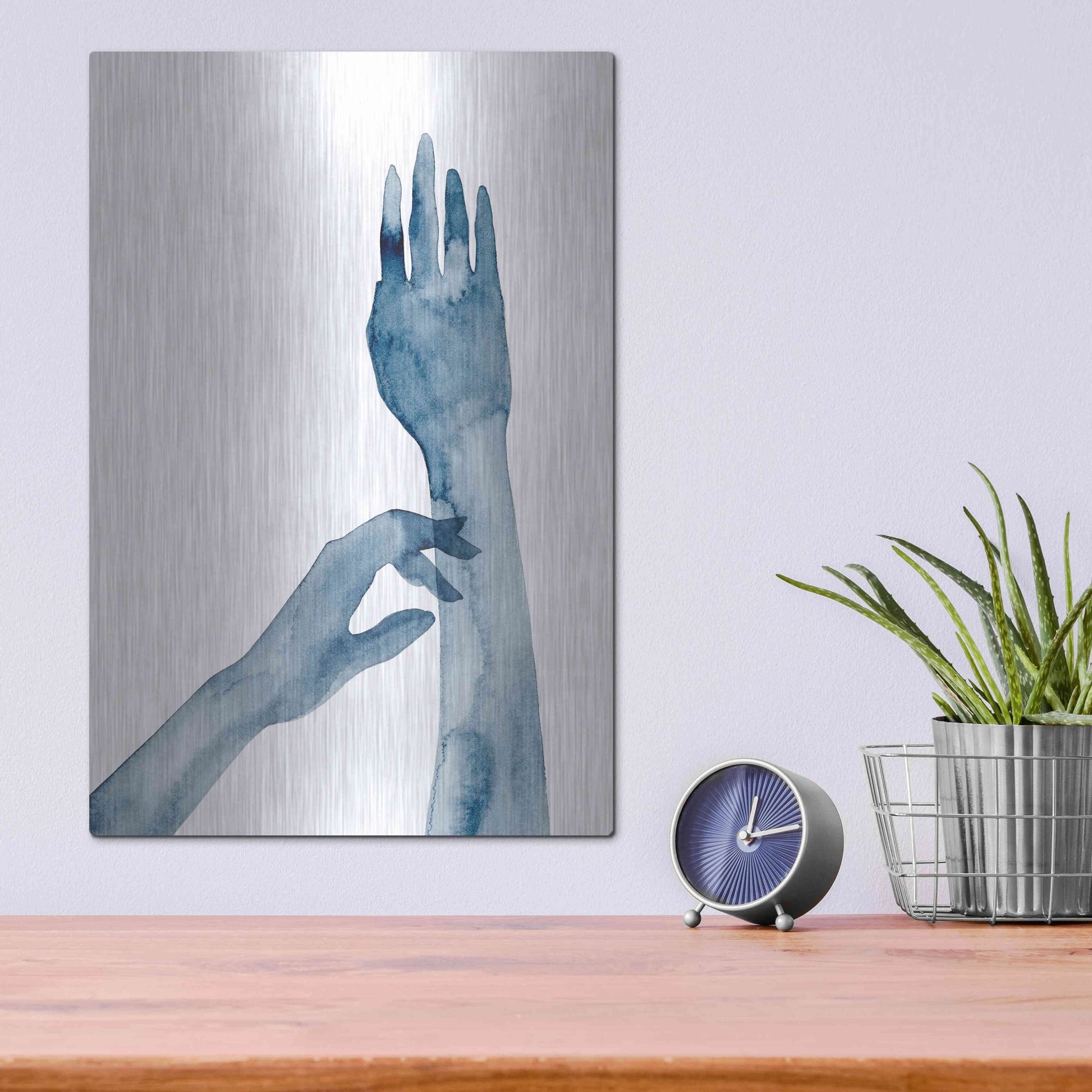 Luxe Metal Art 'Shadow Hands II' by Grace Popp, Metal Wall Art,12x16