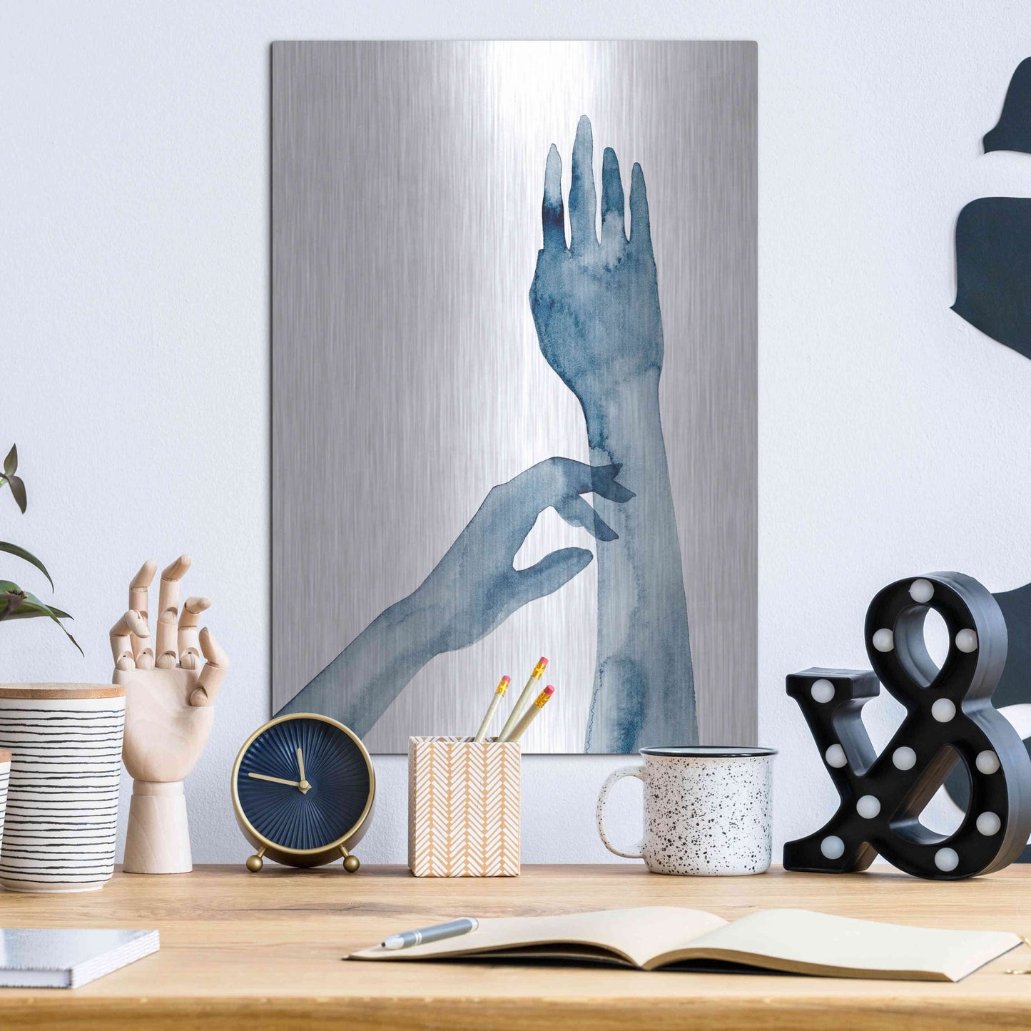 Luxe Metal Art 'Shadow Hands II' by Grace Popp, Metal Wall Art,12x16