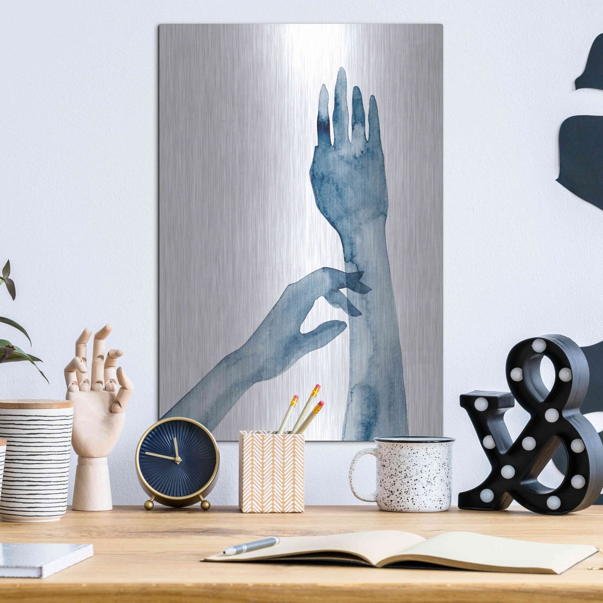 Luxe Metal Art 'Shadow Hands II' by Grace Popp, Metal Wall Art,12x16