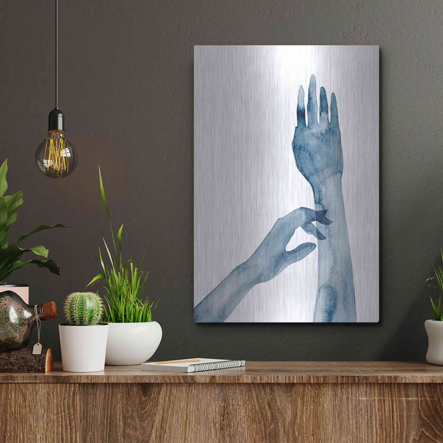 Luxe Metal Art 'Shadow Hands II' by Grace Popp, Metal Wall Art,12x16