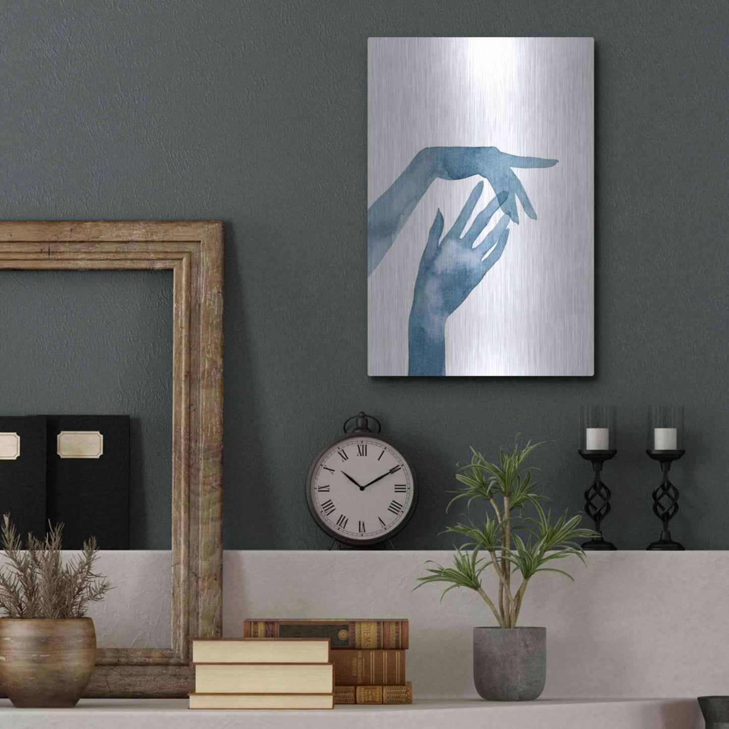 Luxe Metal Art 'Shadow Hands III' by Grace Popp, Metal Wall Art,12x16