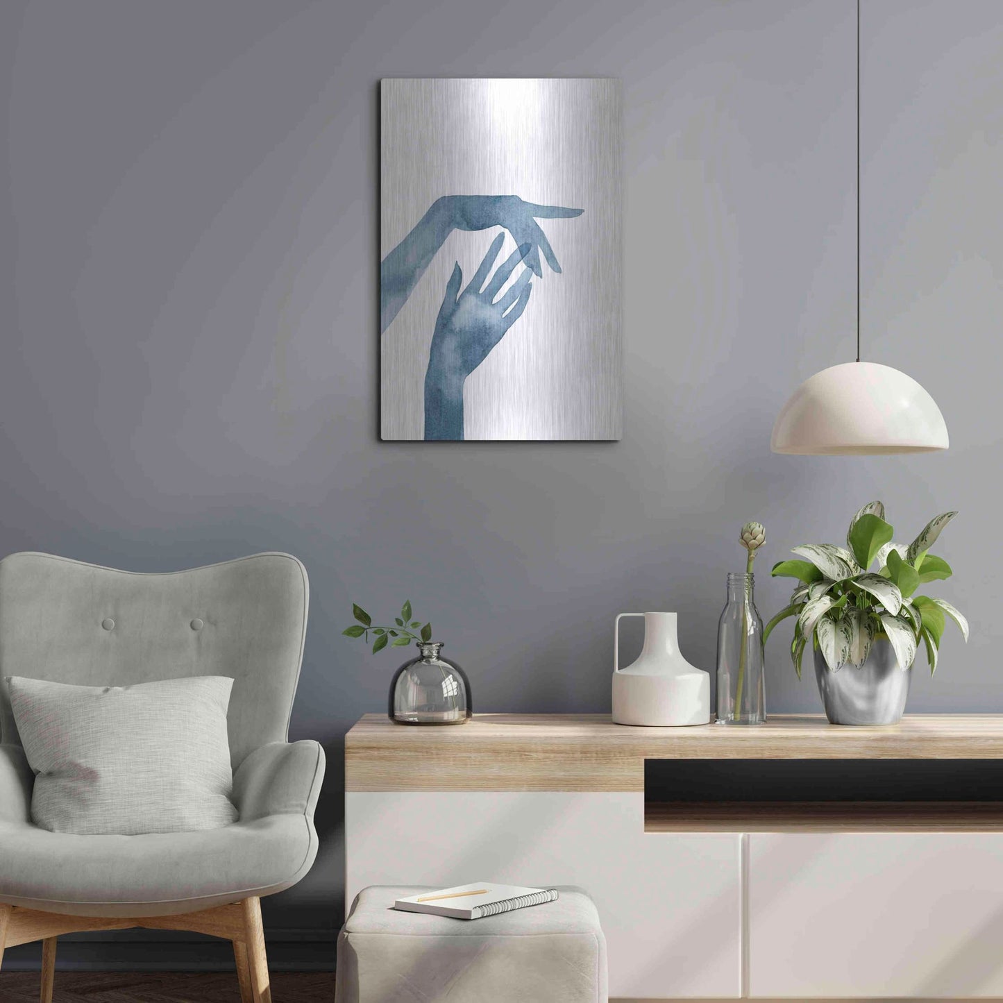 Luxe Metal Art 'Shadow Hands III' by Grace Popp, Metal Wall Art,16x24