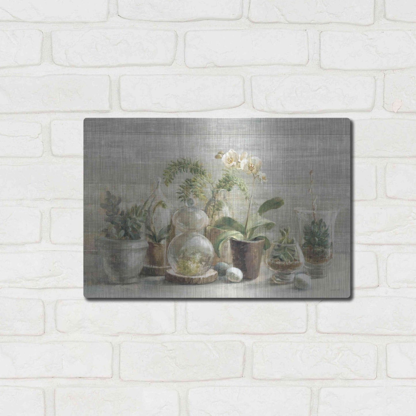 Luxe Metal Art 'Greenhouse Orchids on Wood' by Danhui Nai, Metal Wall Art,16x12