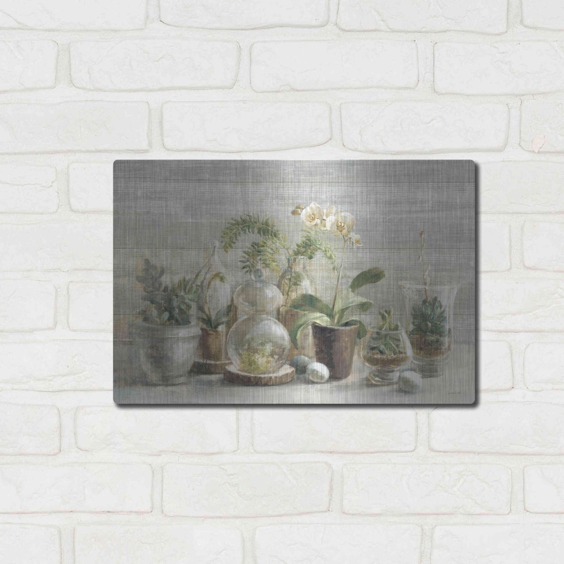 Luxe Metal Art 'Greenhouse Orchids on Wood' by Danhui Nai, Metal Wall Art,16x12