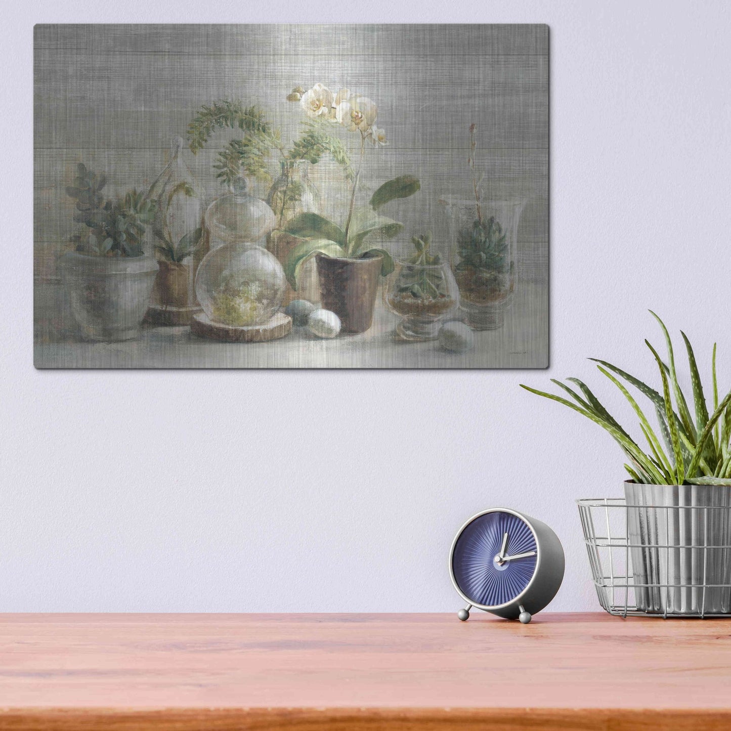 Luxe Metal Art 'Greenhouse Orchids on Wood' by Danhui Nai, Metal Wall Art,16x12