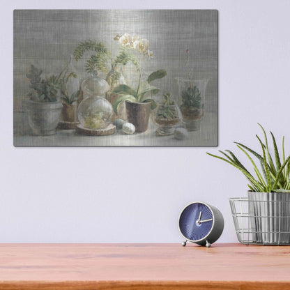 Luxe Metal Art 'Greenhouse Orchids on Wood' by Danhui Nai, Metal Wall Art,16x12