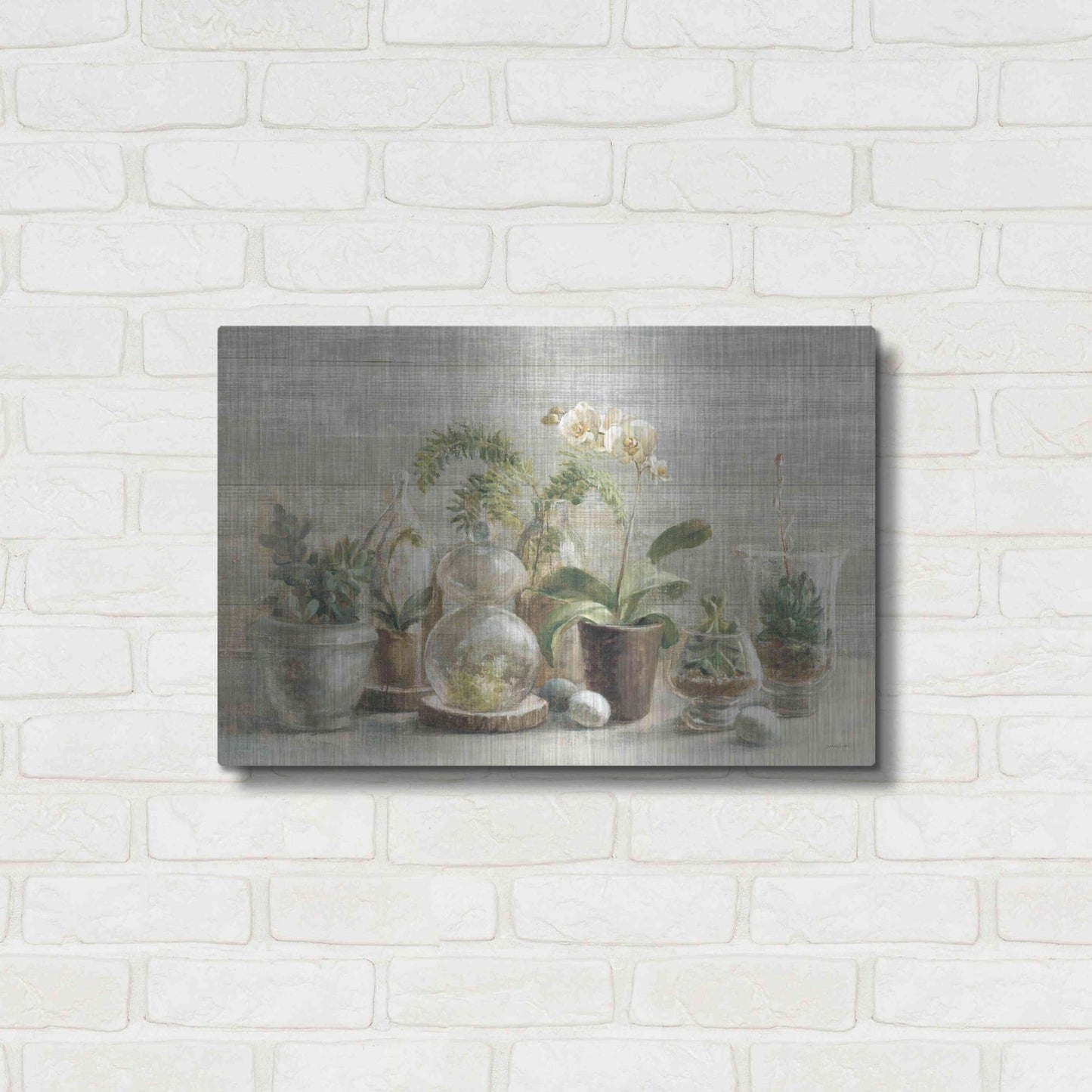 Luxe Metal Art 'Greenhouse Orchids on Wood' by Danhui Nai, Metal Wall Art,24x16