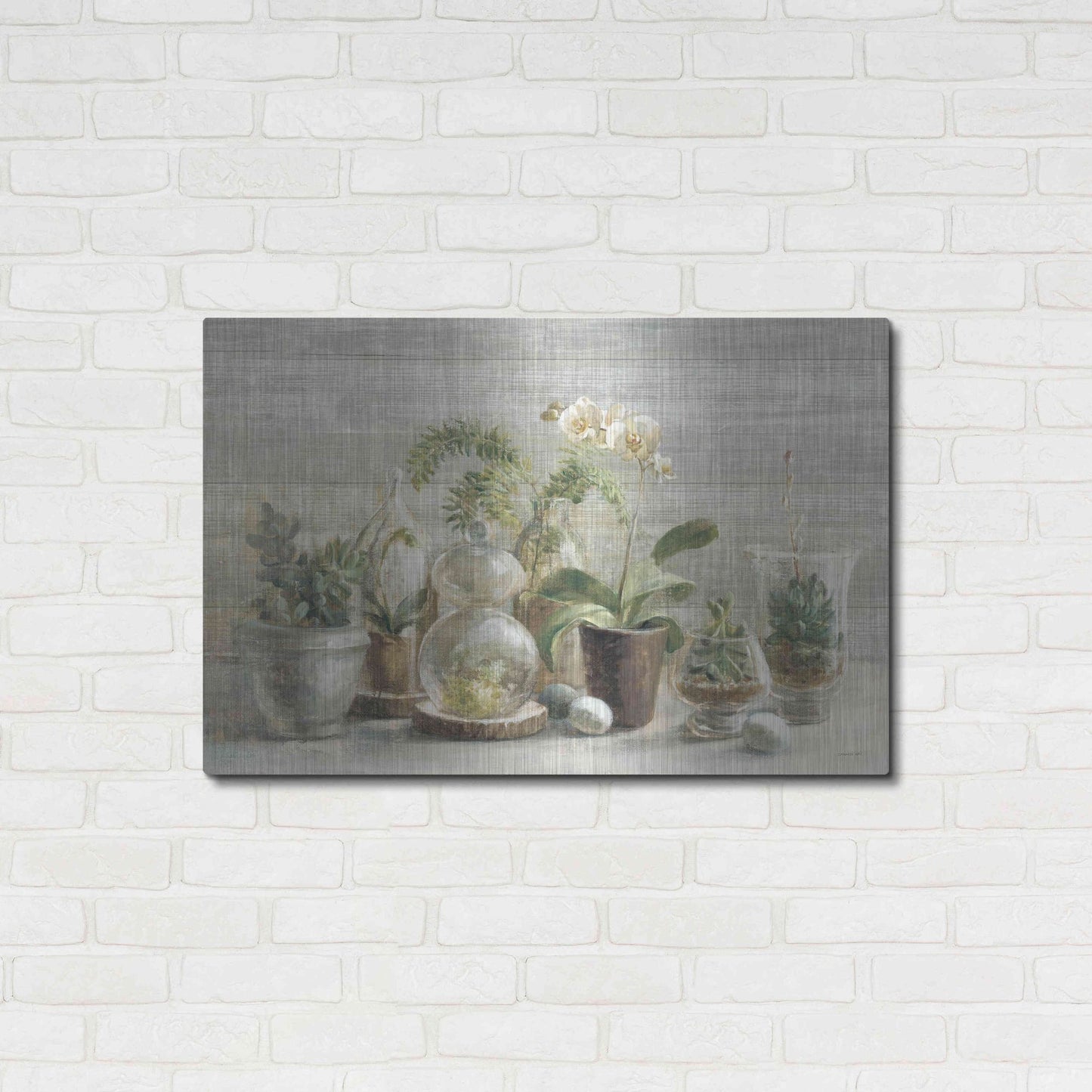 Luxe Metal Art 'Greenhouse Orchids on Wood' by Danhui Nai, Metal Wall Art,36x24