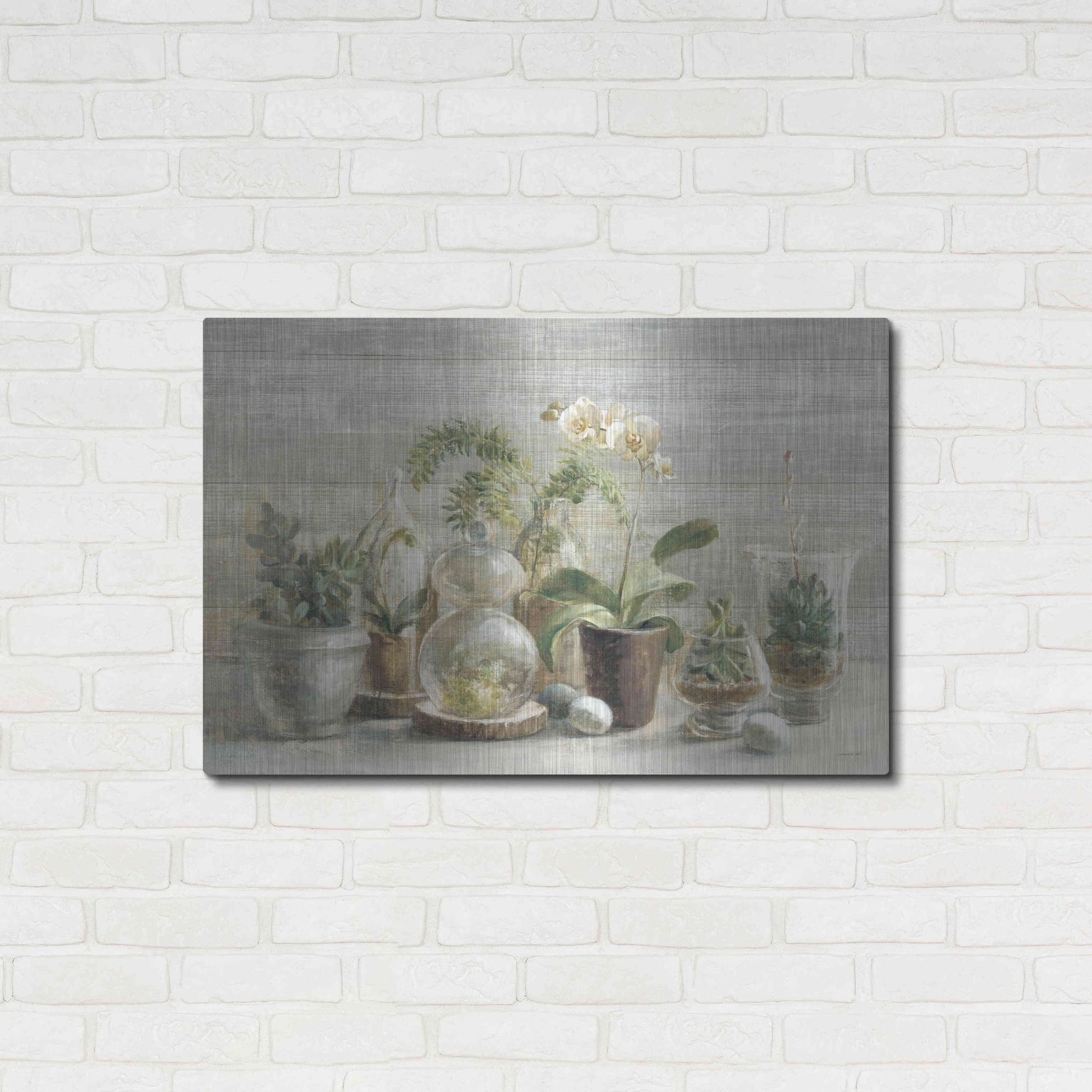 Luxe Metal Art 'Greenhouse Orchids on Wood' by Danhui Nai, Metal Wall Art,36x24