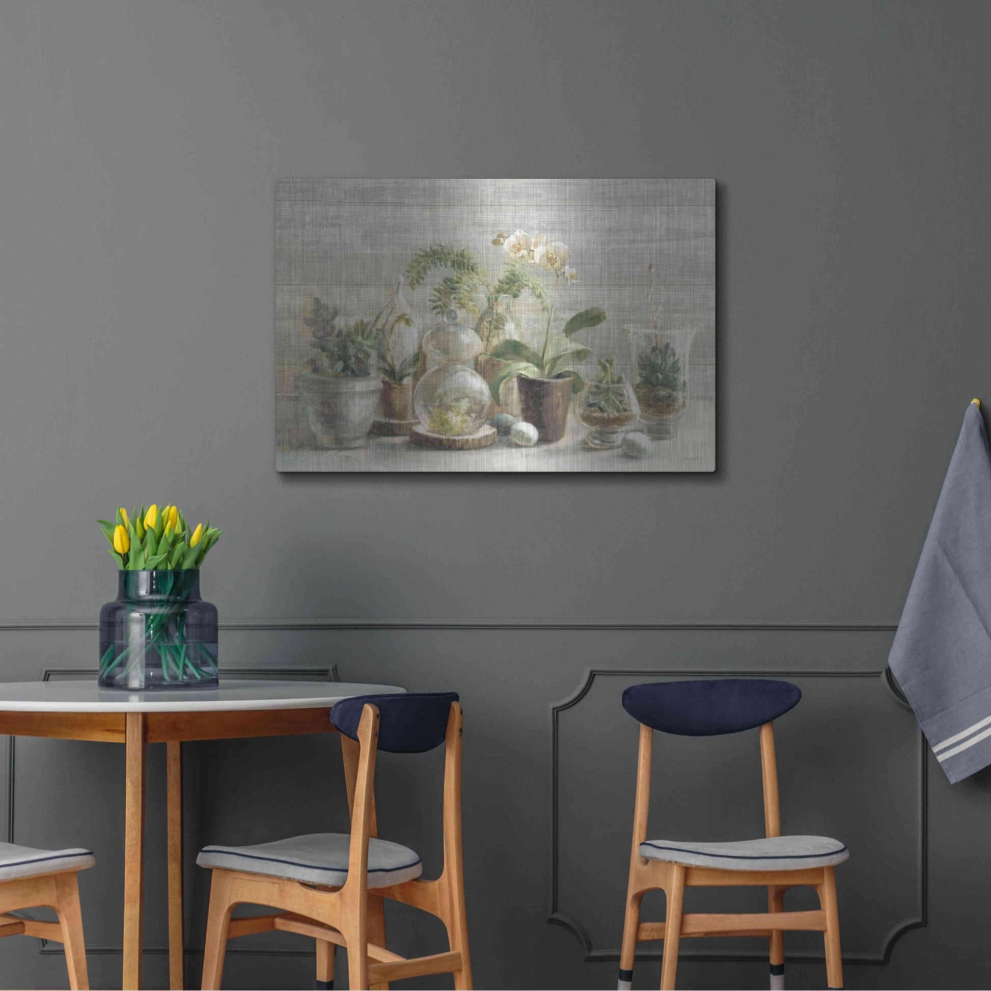 Luxe Metal Art 'Greenhouse Orchids on Wood' by Danhui Nai, Metal Wall Art,36x24