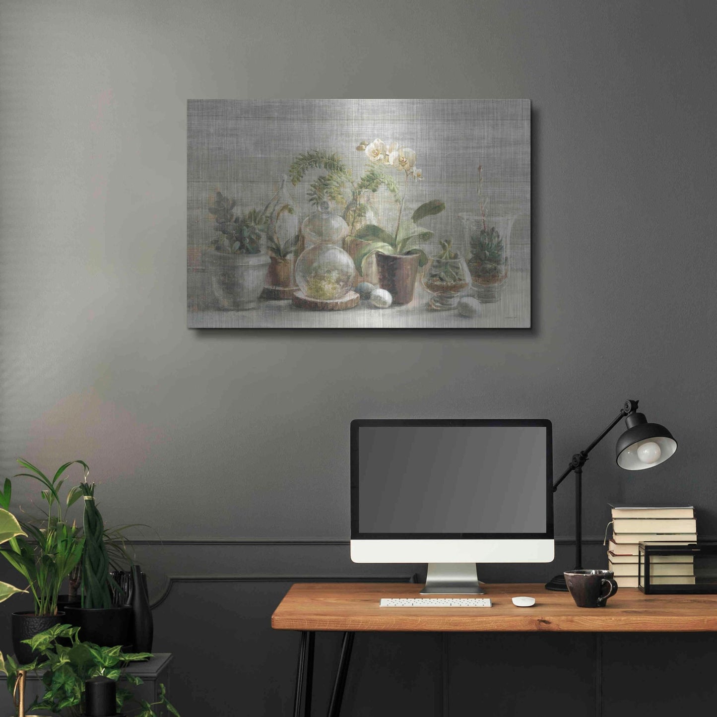 Luxe Metal Art 'Greenhouse Orchids on Wood' by Danhui Nai, Metal Wall Art,36x24