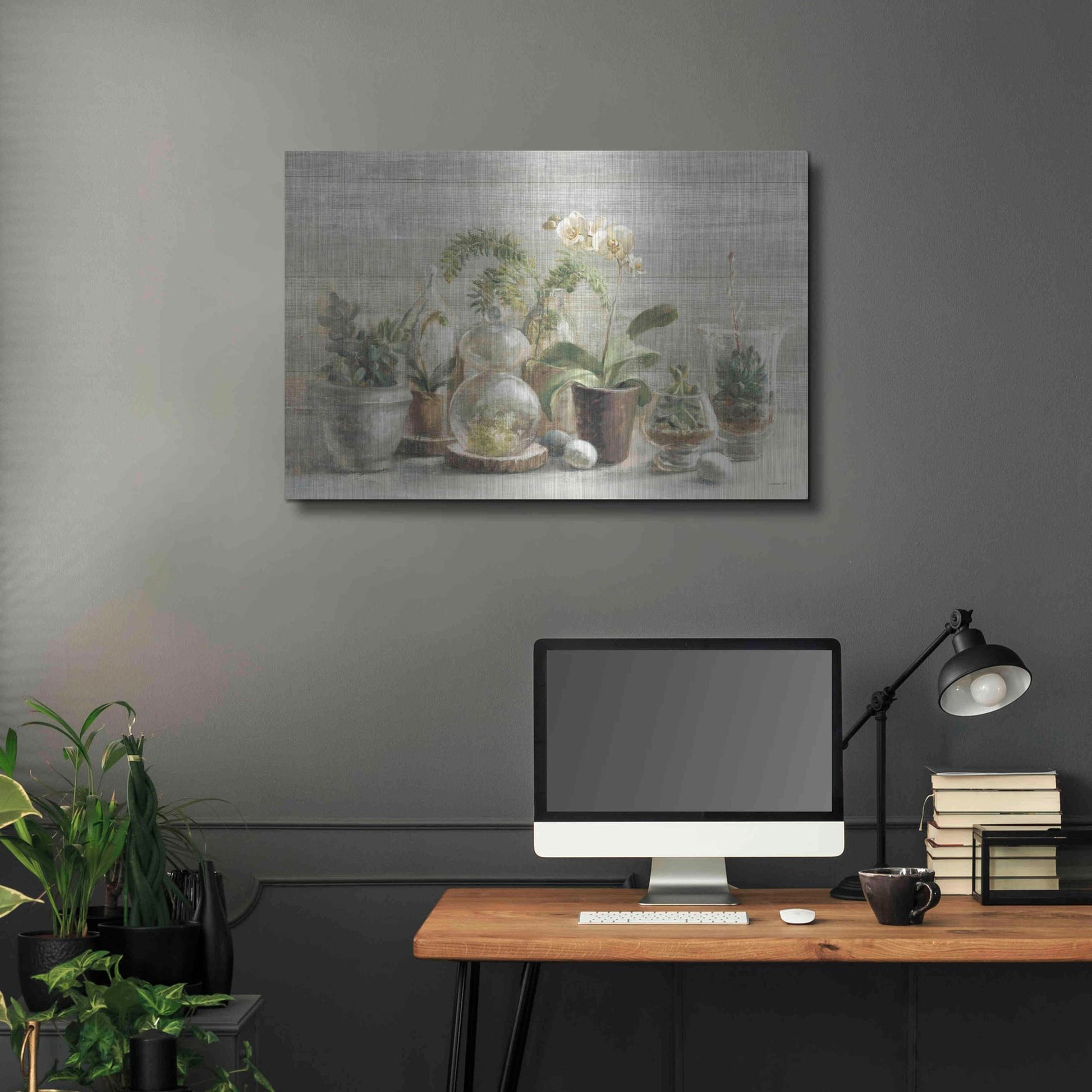 Luxe Metal Art 'Greenhouse Orchids on Wood' by Danhui Nai, Metal Wall Art,36x24