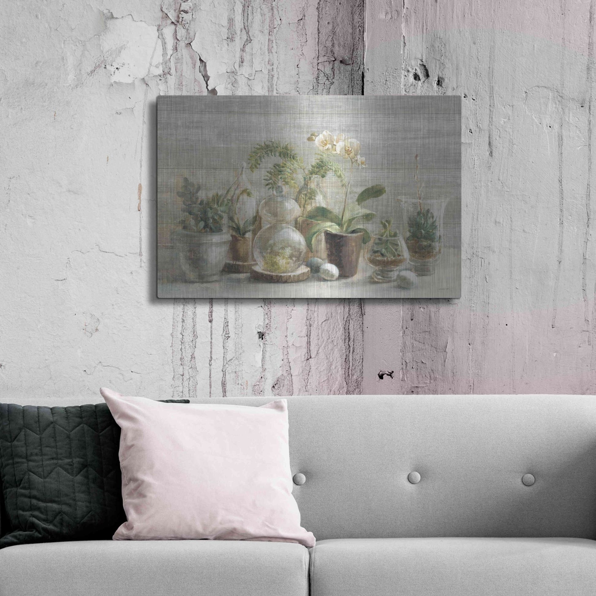Luxe Metal Art 'Greenhouse Orchids on Wood' by Danhui Nai, Metal Wall Art,36x24