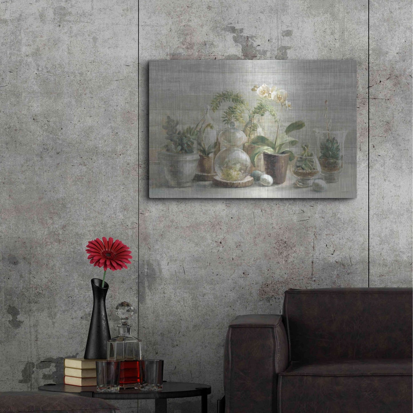 Luxe Metal Art 'Greenhouse Orchids on Wood' by Danhui Nai, Metal Wall Art,36x24