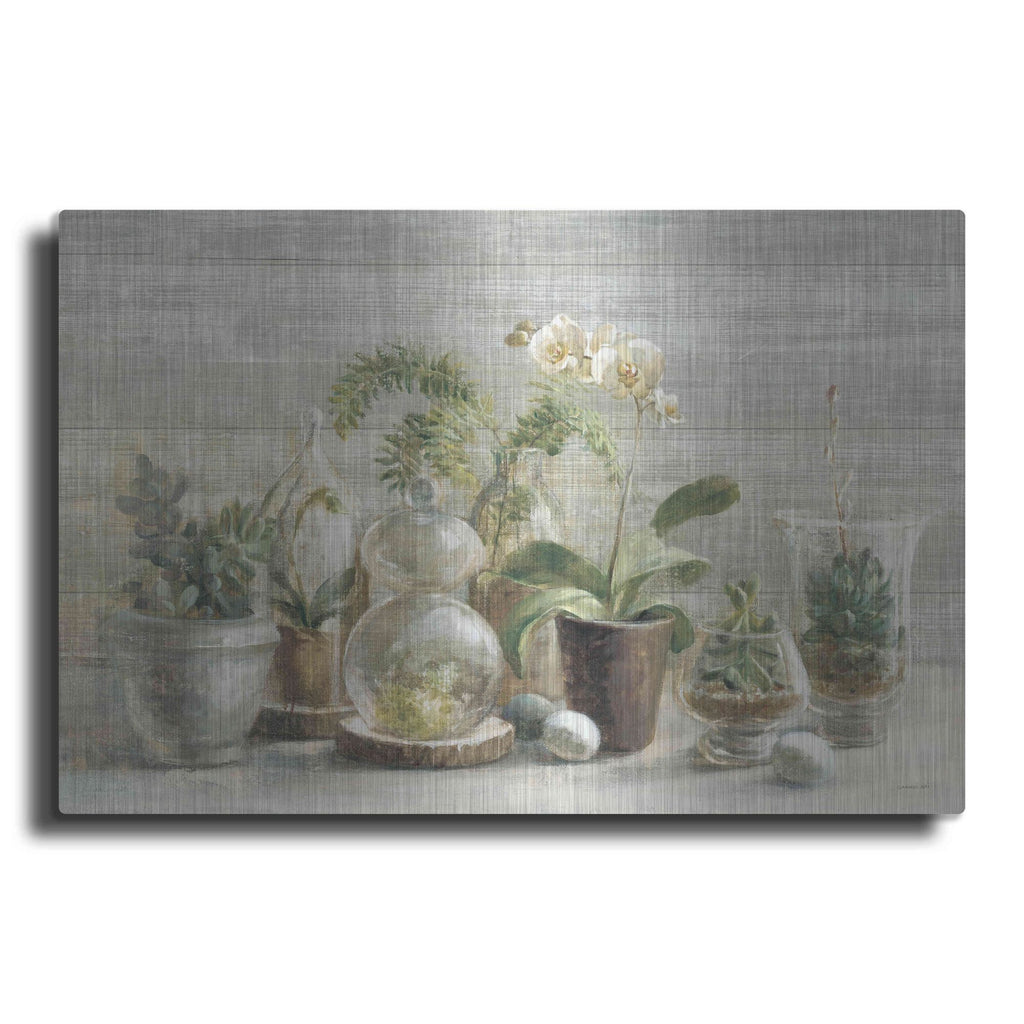 Luxe Metal Art 'Greenhouse Orchids on Wood' by Danhui Nai, Metal Wall Art