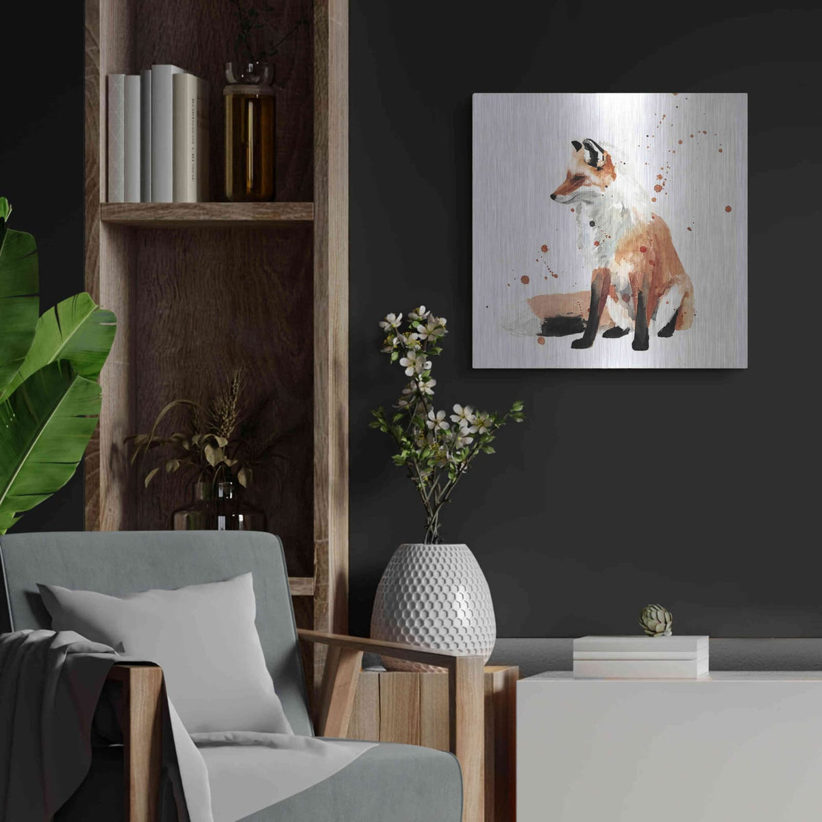 'Watercolor Fox I' by Victoria Barnes – Metal Wall Art, 24x24 room view