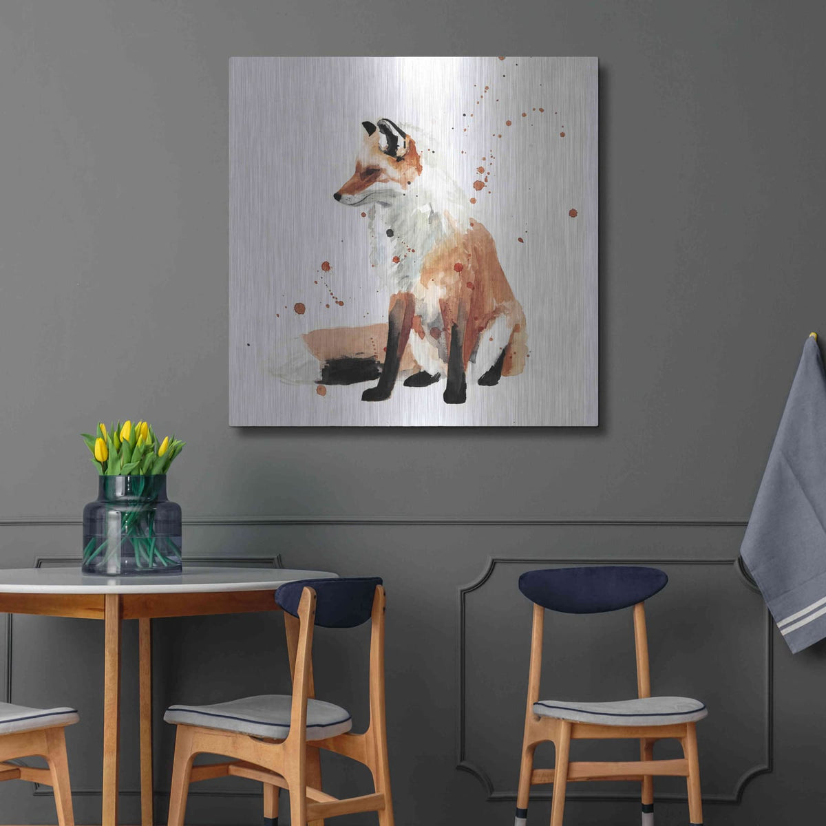 'Watercolor Fox I' by Victoria Barnes – Metal Wall Art, 36x36 room view