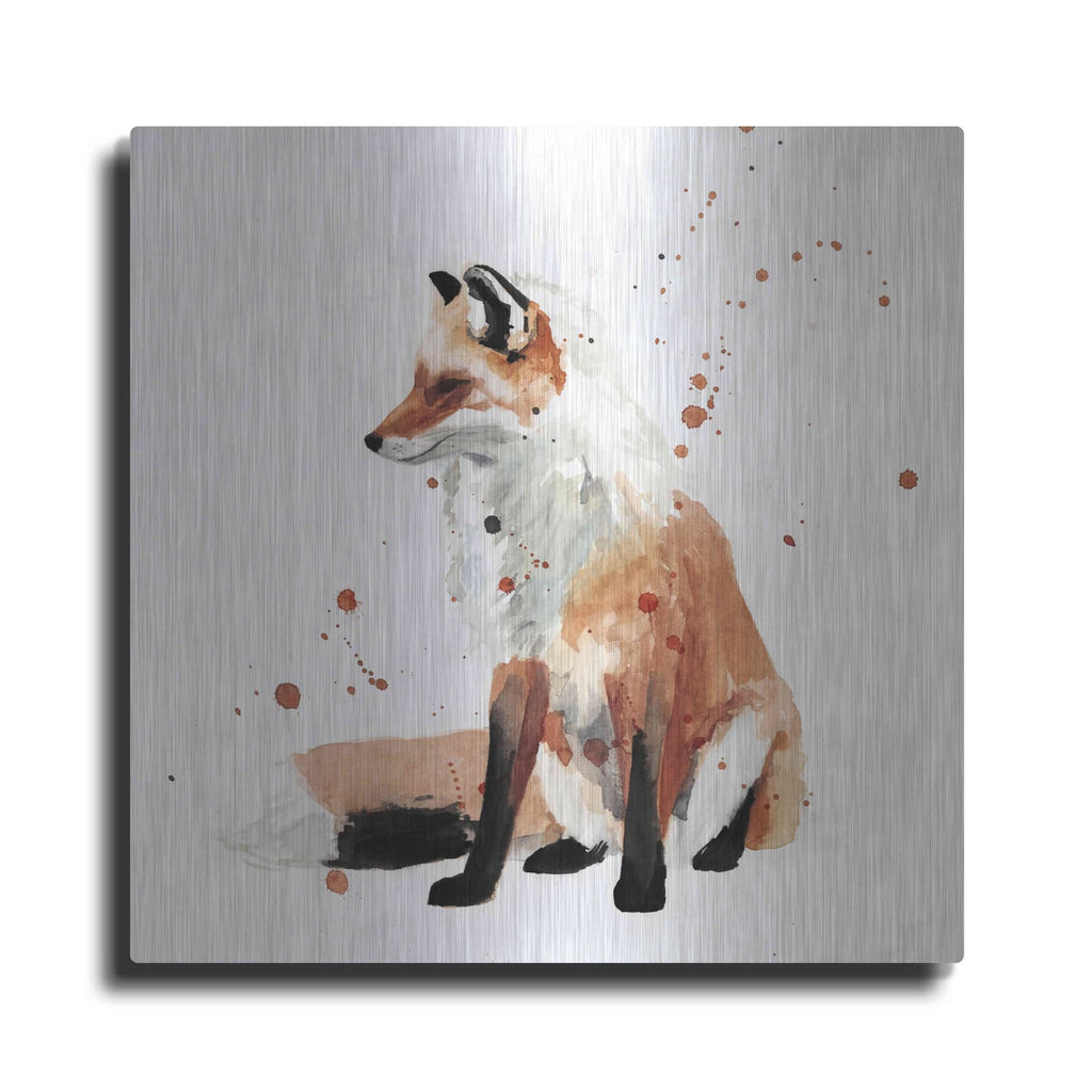Luxe Metal Art 'Watercolor Fox I' by Victoria Barnes, Metal Wall Art