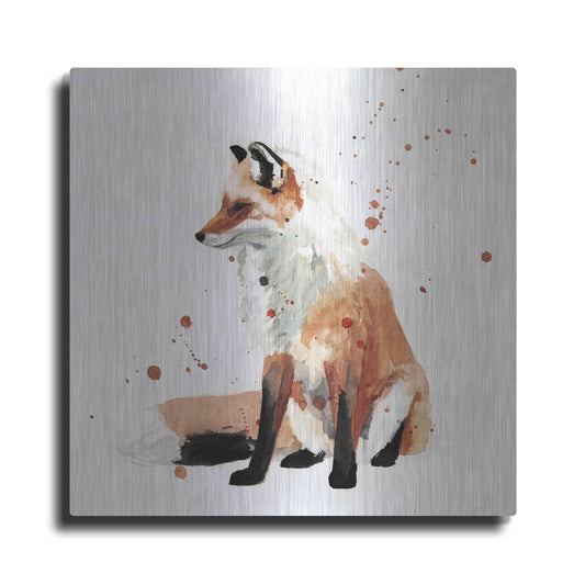 Luxe Metal Art 'Watercolor Fox I' by Victoria Barnes, Metal Wall Art