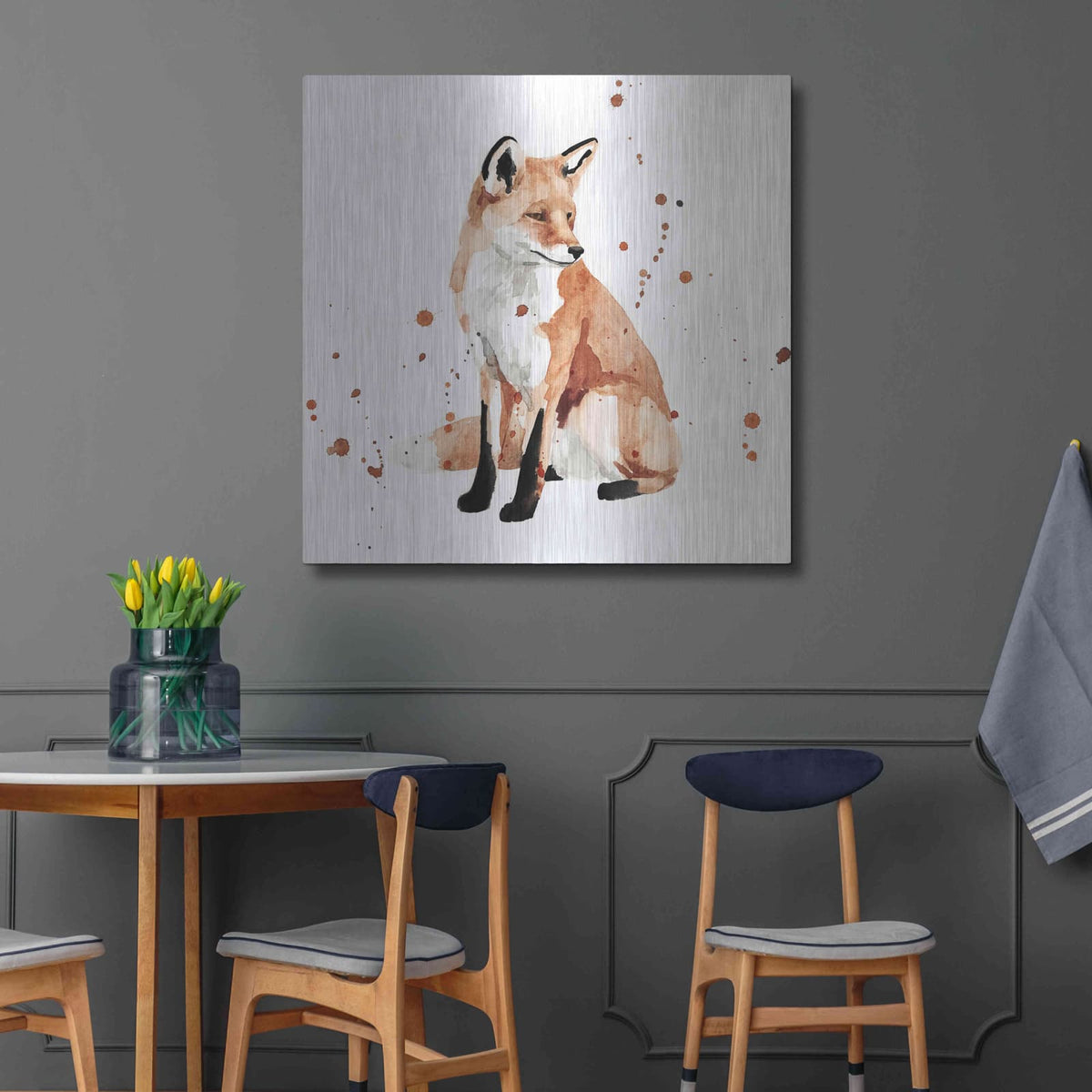 'Watercolor Fox II' by Victoria Barnes – Metal Wall Art, 36x36 room view