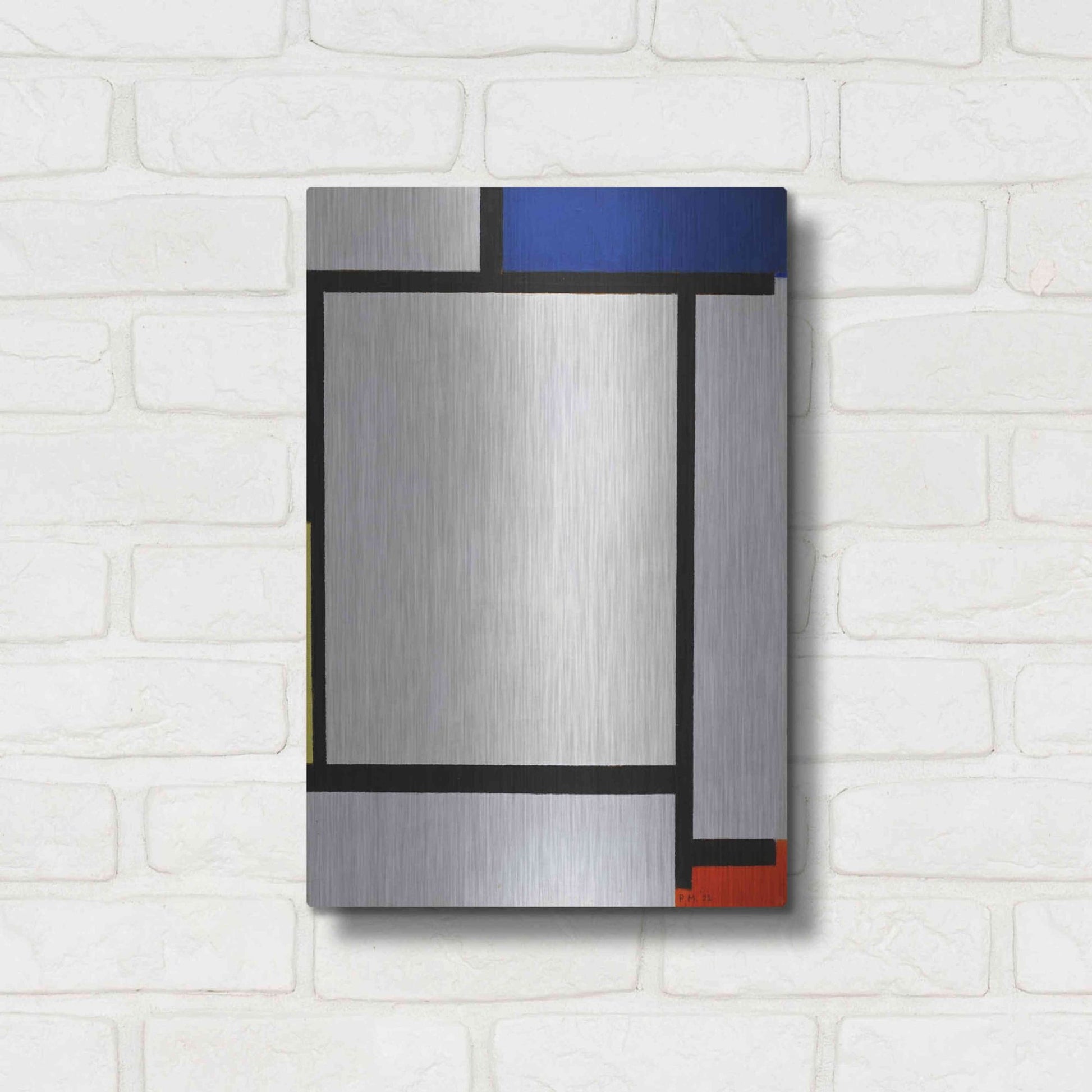 Luxe Metal Art 'Composition with Blue, Black, Yellow, and Red' by Piet Mondrian, Metal Wall Art,12x16