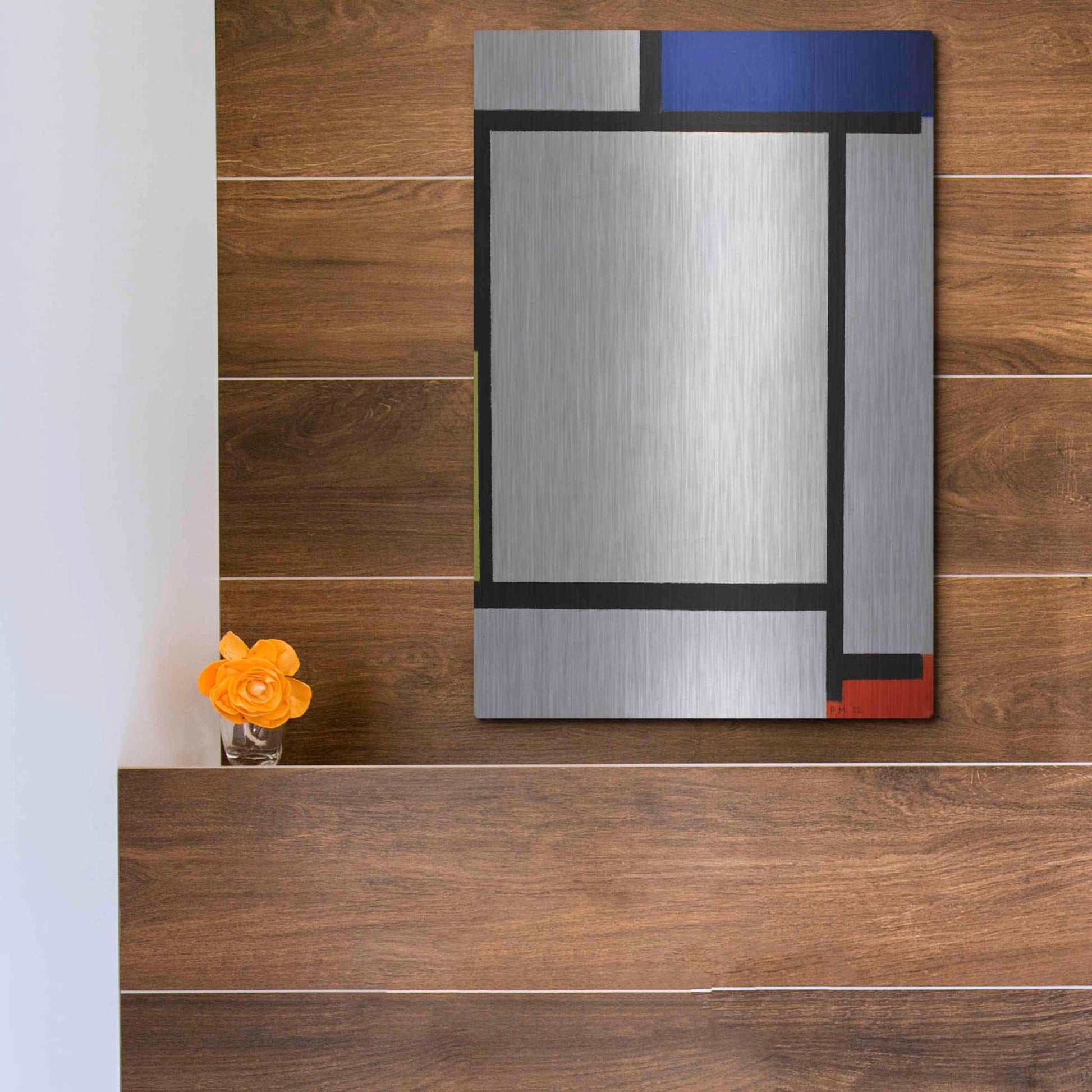 Luxe Metal Art 'Composition with Blue, Black, Yellow, and Red' by Piet Mondrian, Metal Wall Art,12x16