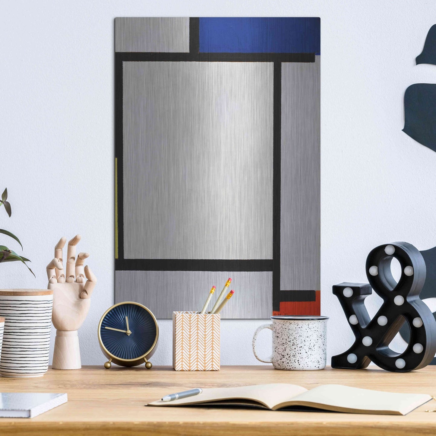 Luxe Metal Art 'Composition with Blue, Black, Yellow, and Red' by Piet Mondrian, Metal Wall Art,12x16