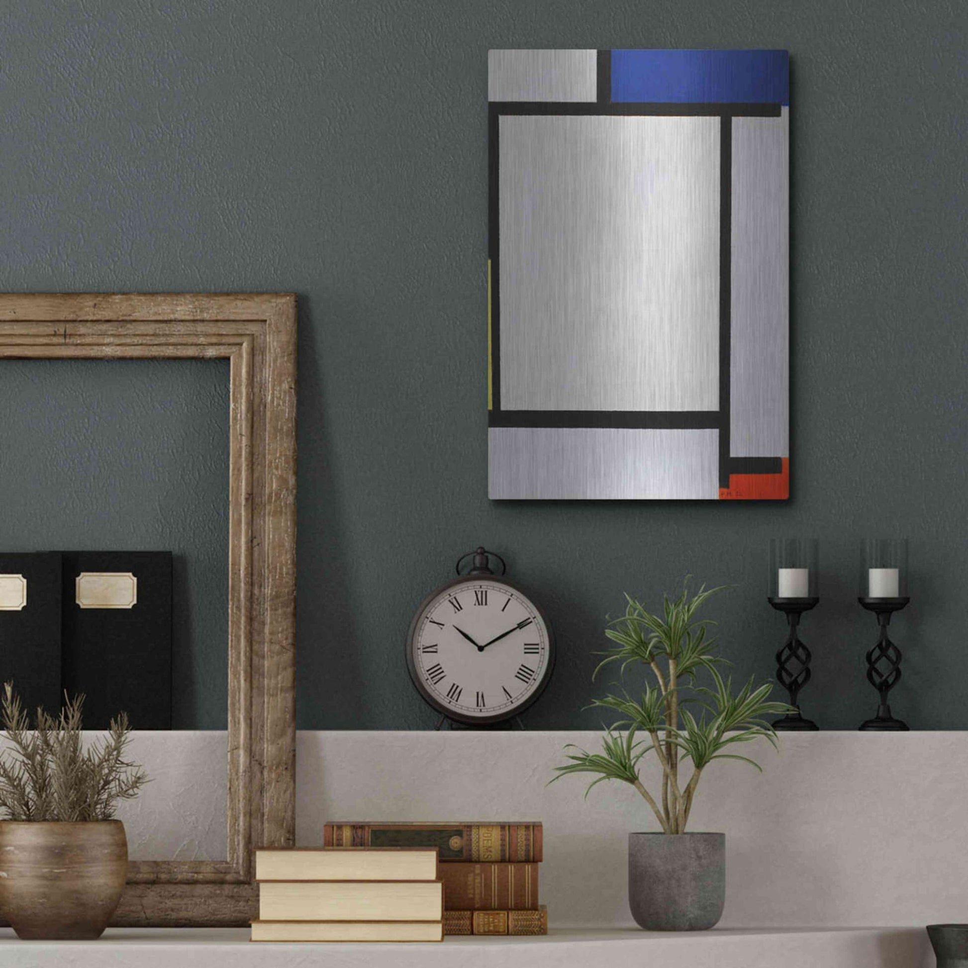 Luxe Metal Art 'Composition with Blue, Black, Yellow, and Red' by Piet Mondrian, Metal Wall Art,12x16