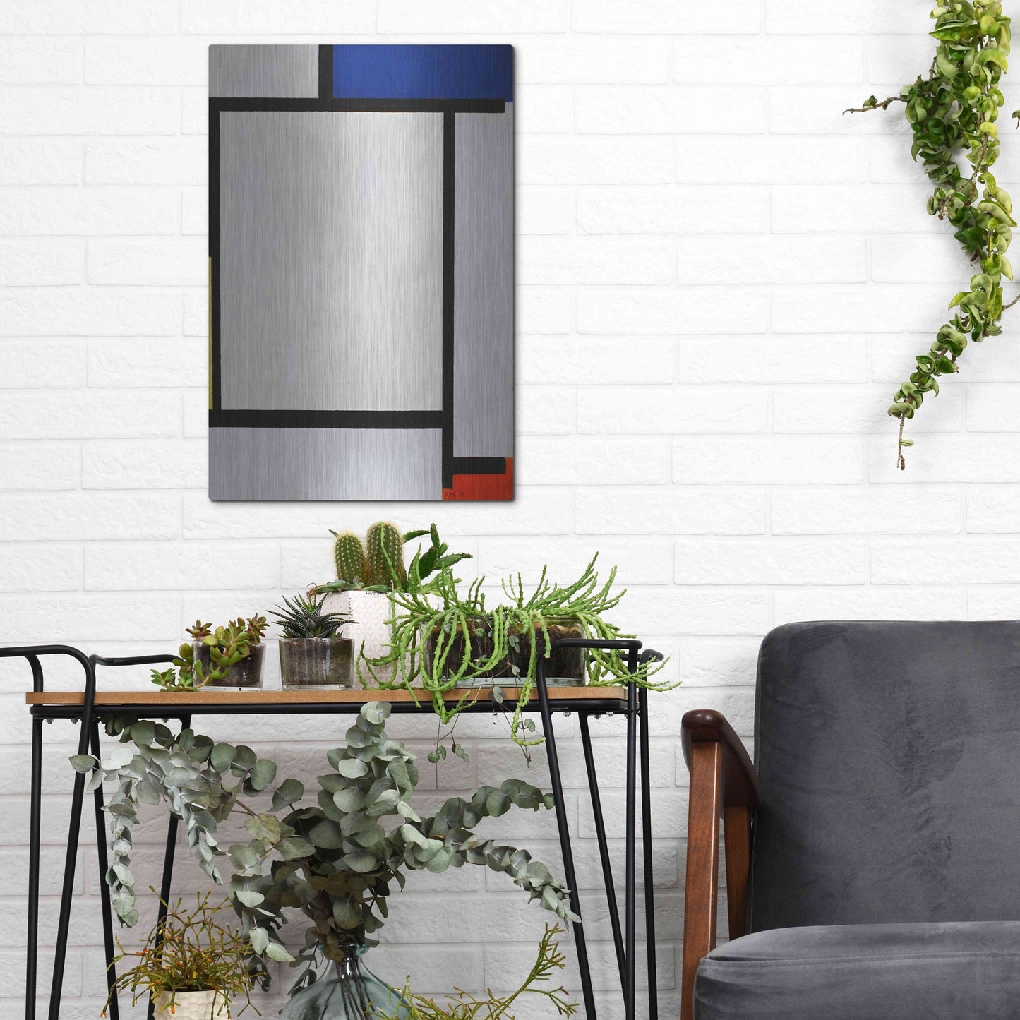 Luxe Metal Art 'Composition with Blue, Black, Yellow, and Red' by Piet Mondrian, Metal Wall Art,12x16