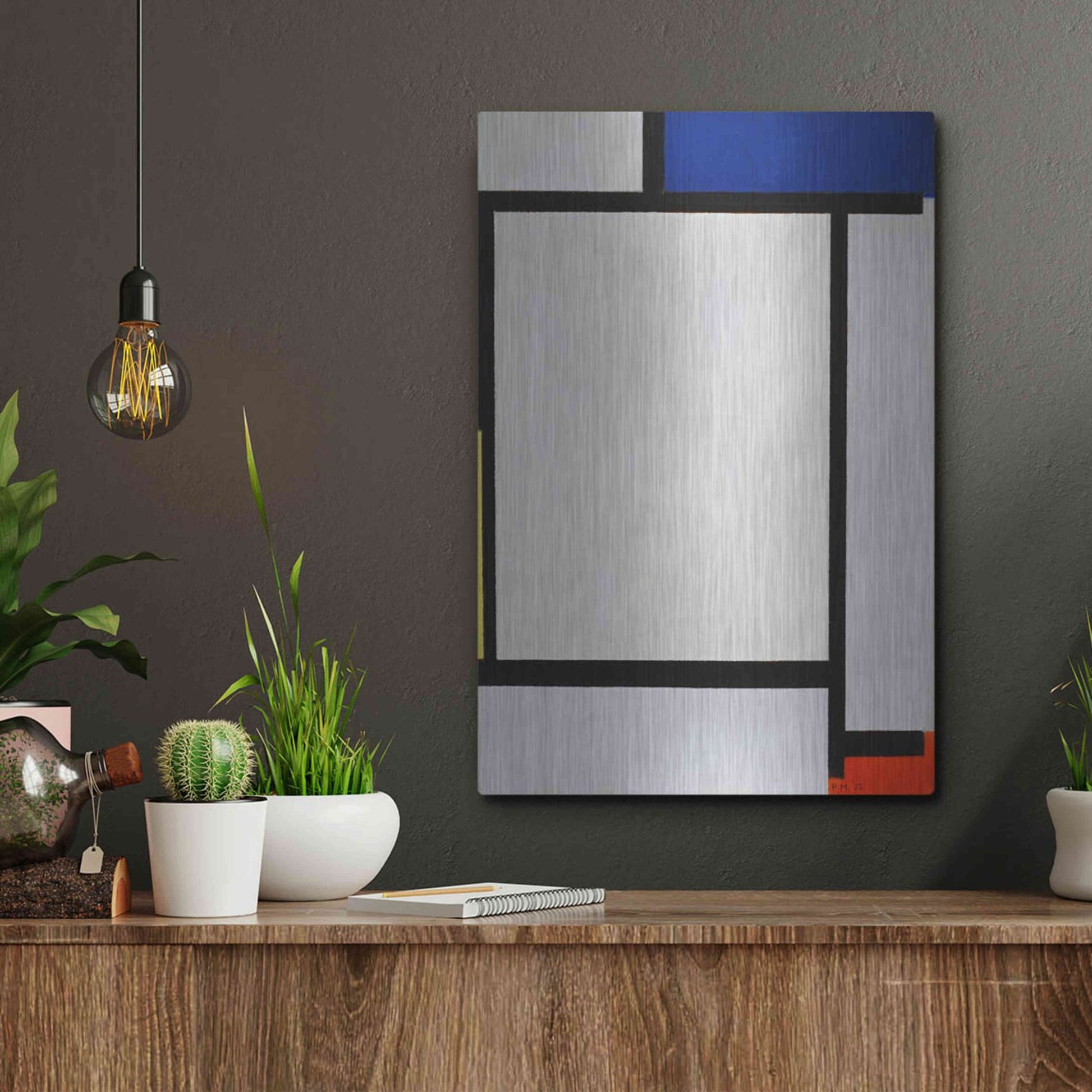 Luxe Metal Art 'Composition with Blue, Black, Yellow, and Red' by Piet Mondrian, Metal Wall Art,12x16