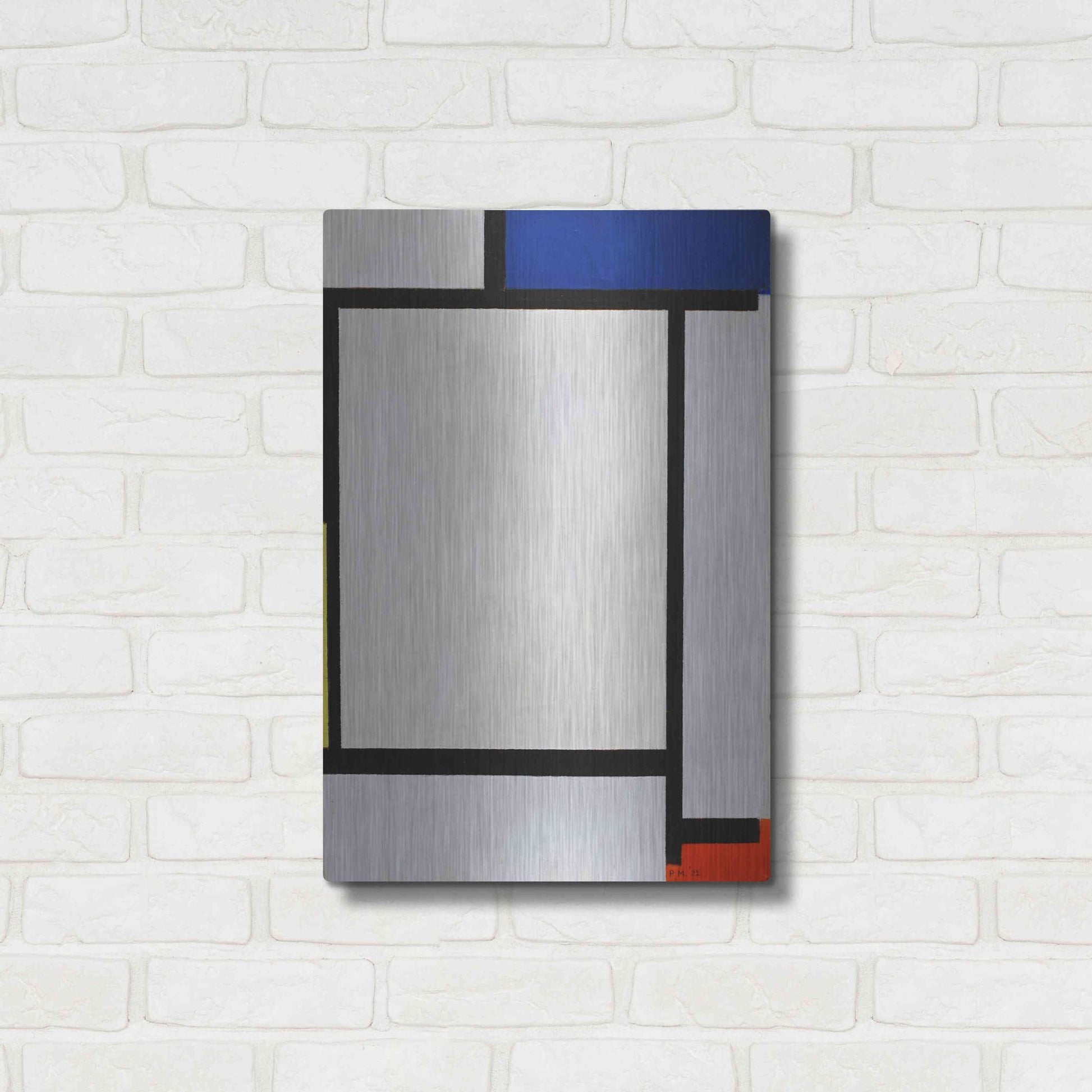 Luxe Metal Art 'Composition with Blue, Black, Yellow, and Red' by Piet Mondrian, Metal Wall Art,16x24