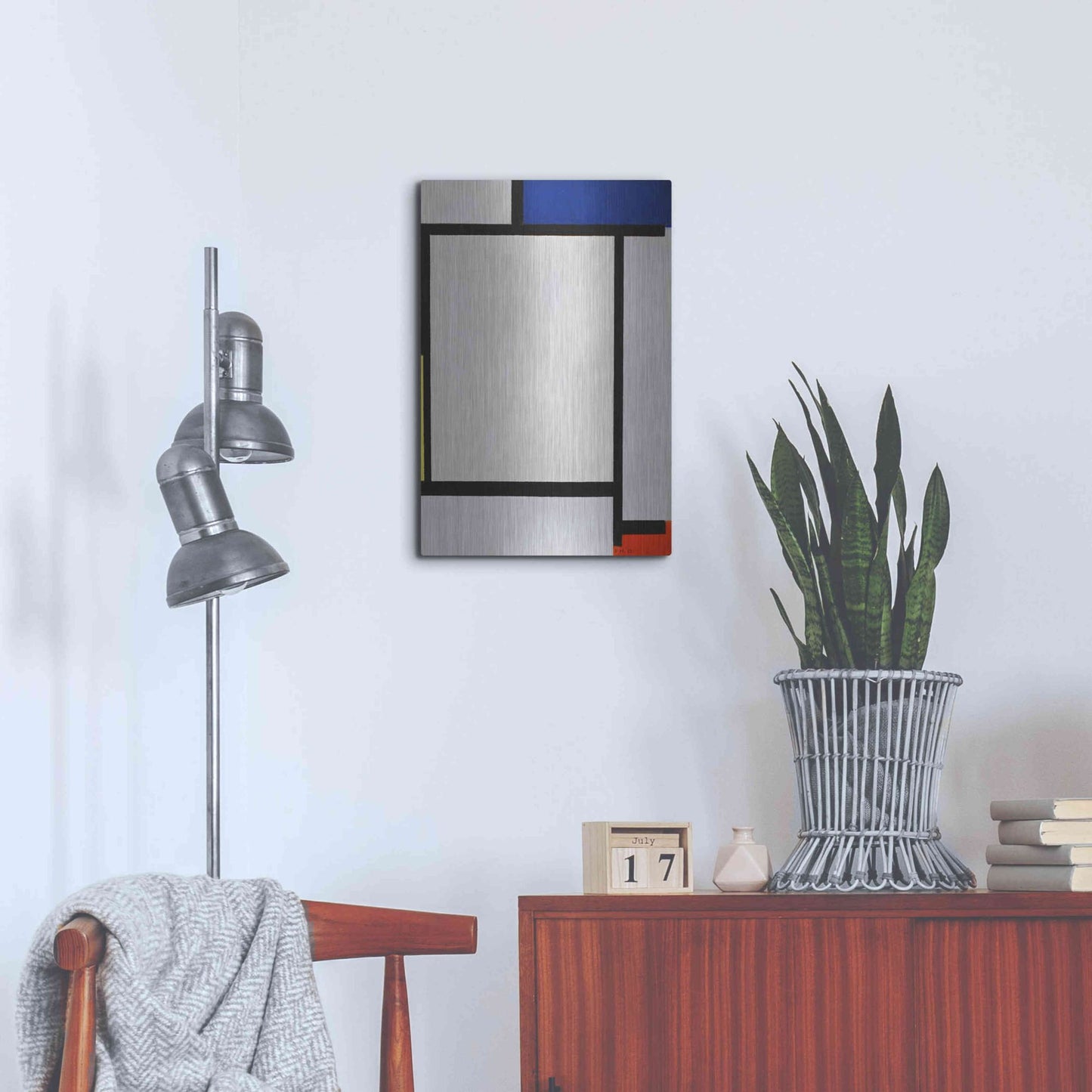 Luxe Metal Art 'Composition with Blue, Black, Yellow, and Red' by Piet Mondrian, Metal Wall Art,16x24