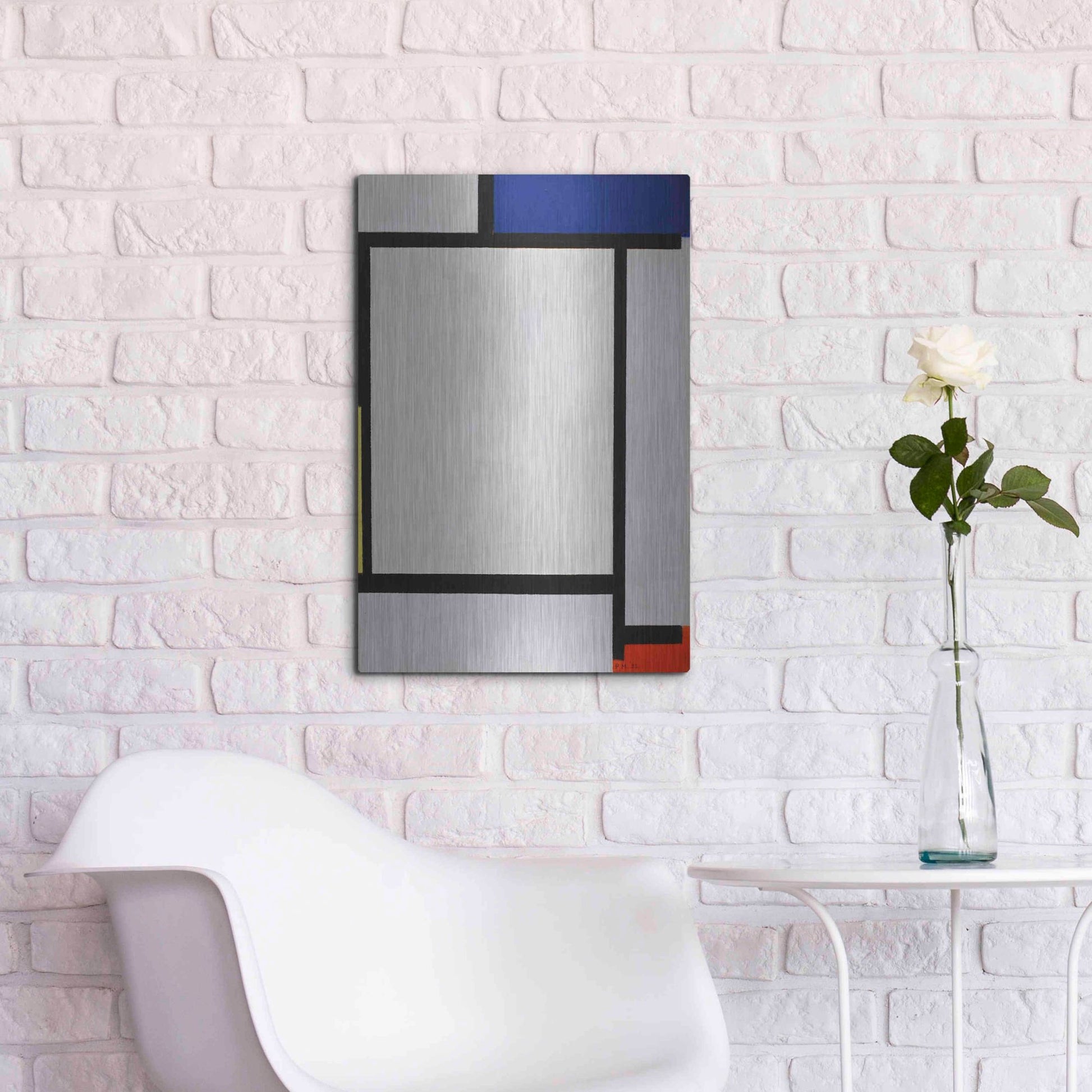 Luxe Metal Art 'Composition with Blue, Black, Yellow, and Red' by Piet Mondrian, Metal Wall Art,16x24