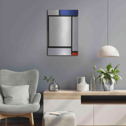 Luxe Metal Art 'Composition with Blue, Black, Yellow, and Red' by Piet Mondrian, Metal Wall Art,16x24