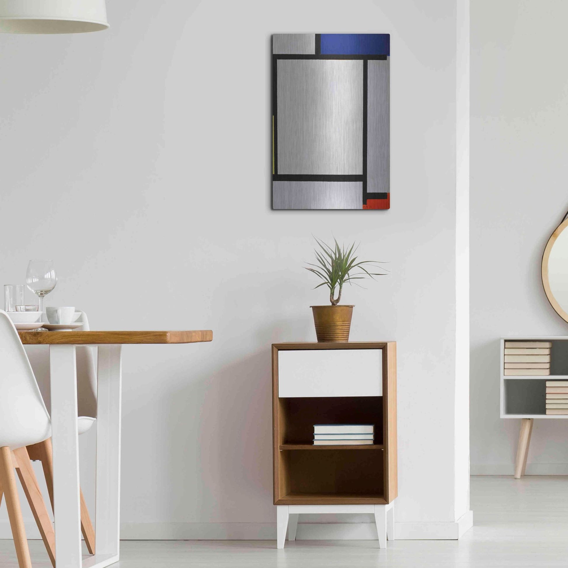 Luxe Metal Art 'Composition with Blue, Black, Yellow, and Red' by Piet Mondrian, Metal Wall Art,16x24