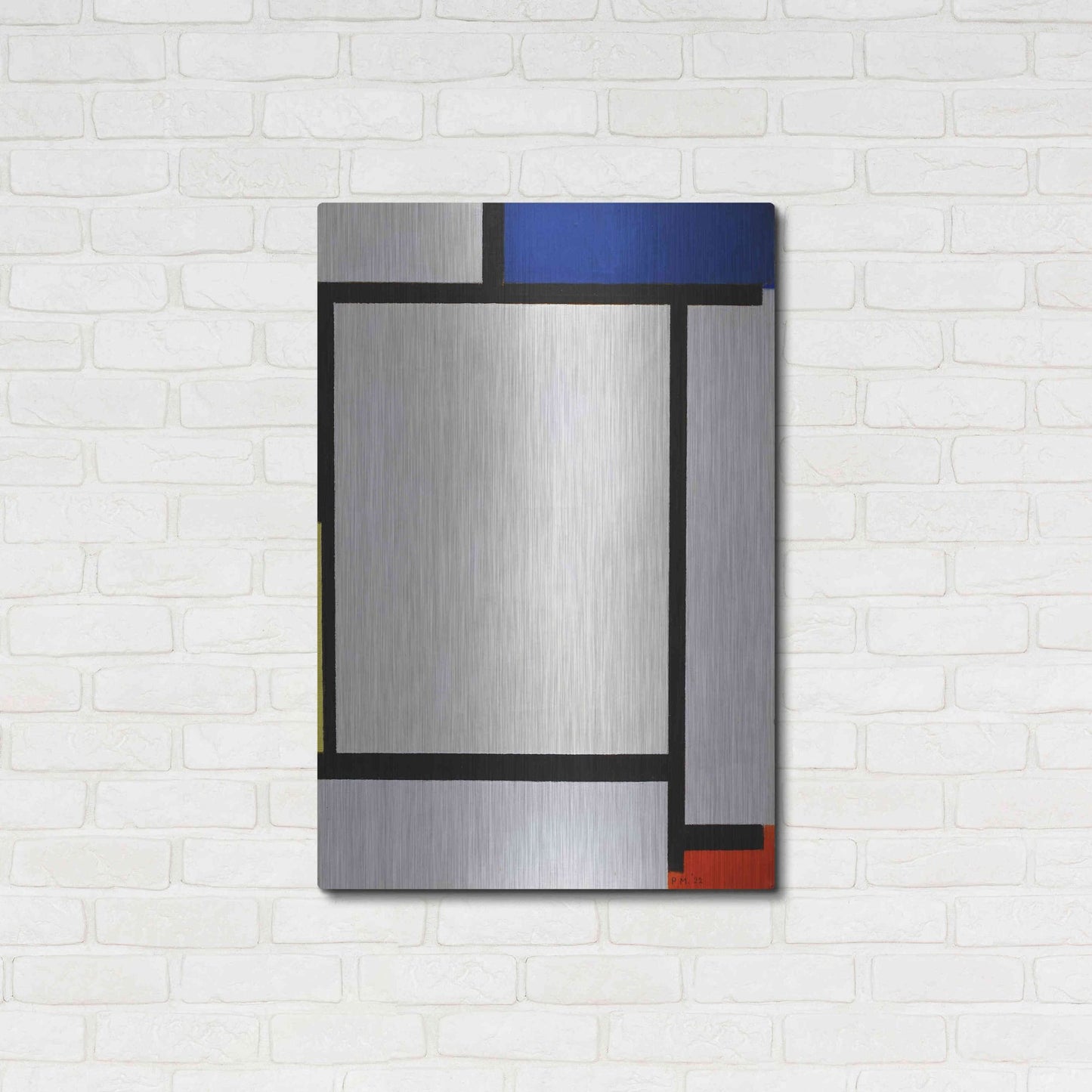 Luxe Metal Art 'Composition with Blue, Black, Yellow, and Red' by Piet Mondrian, Metal Wall Art,24x36