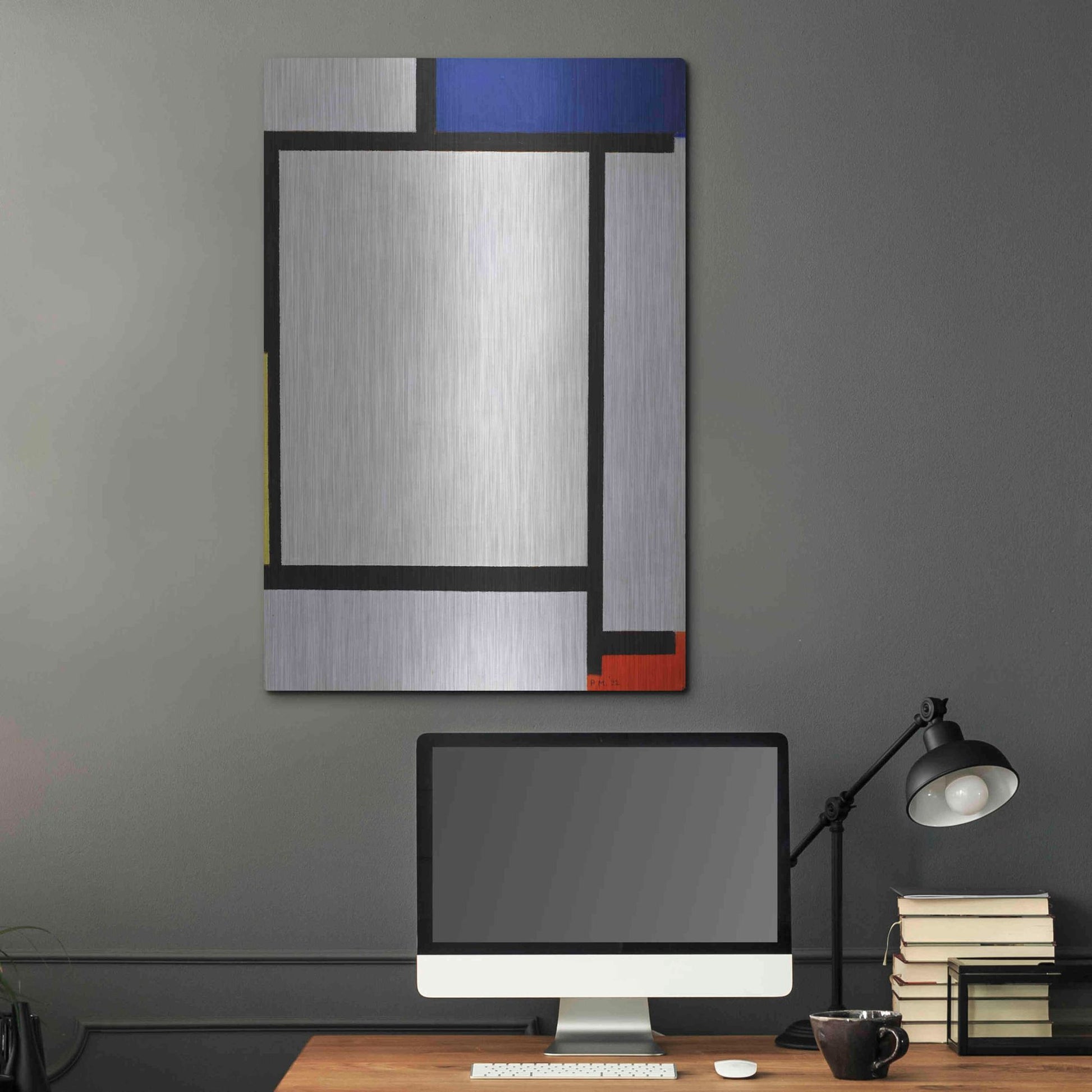 Luxe Metal Art 'Composition with Blue, Black, Yellow, and Red' by Piet Mondrian, Metal Wall Art,24x36