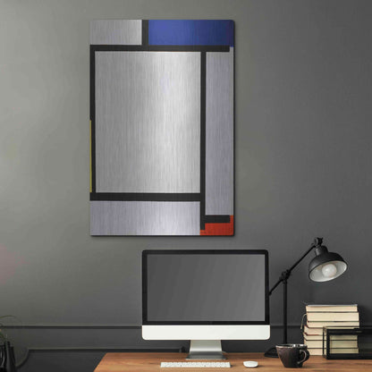 Luxe Metal Art 'Composition with Blue, Black, Yellow, and Red' by Piet Mondrian, Metal Wall Art,24x36